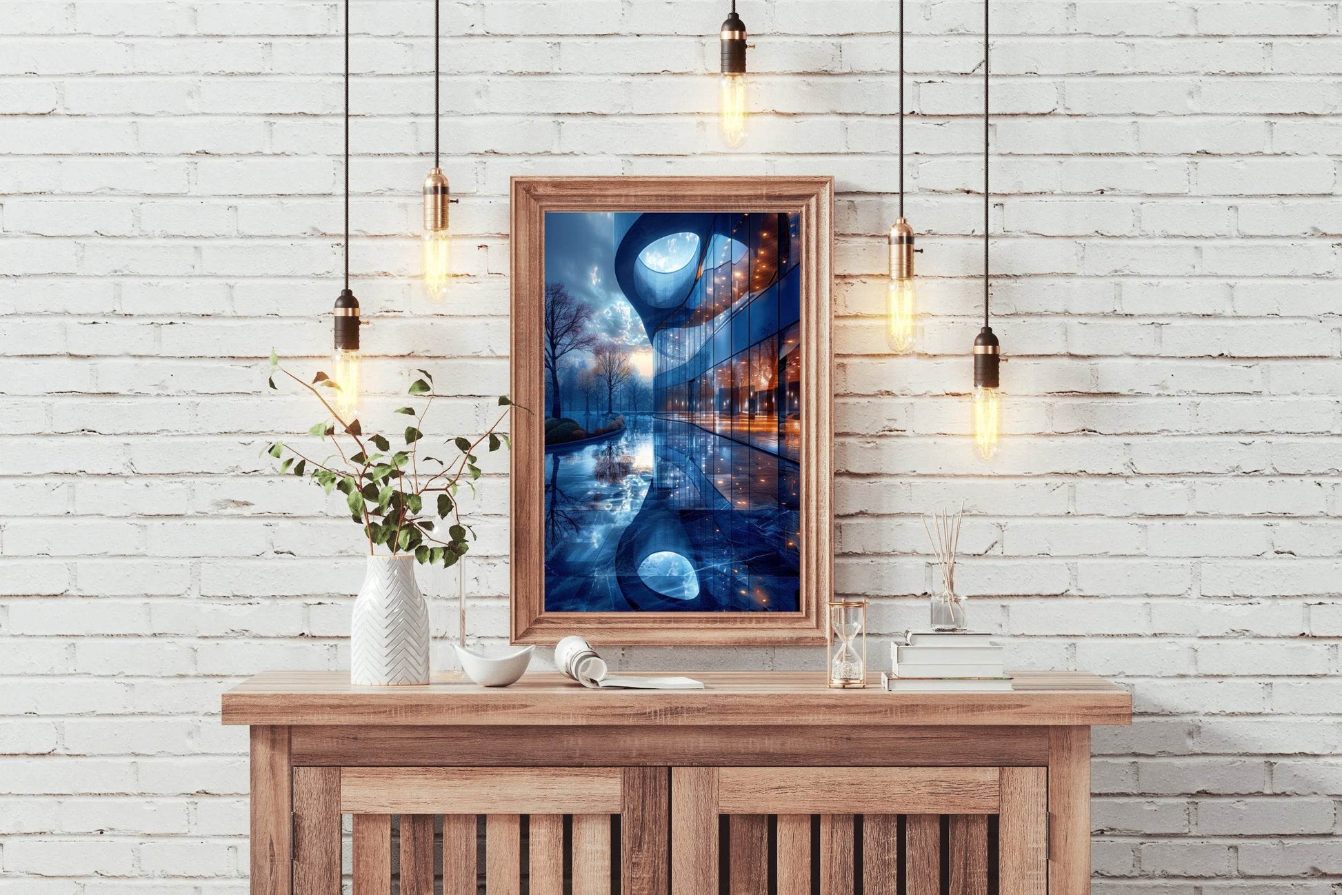 Blue Glass Building Wall Art - beink online art store