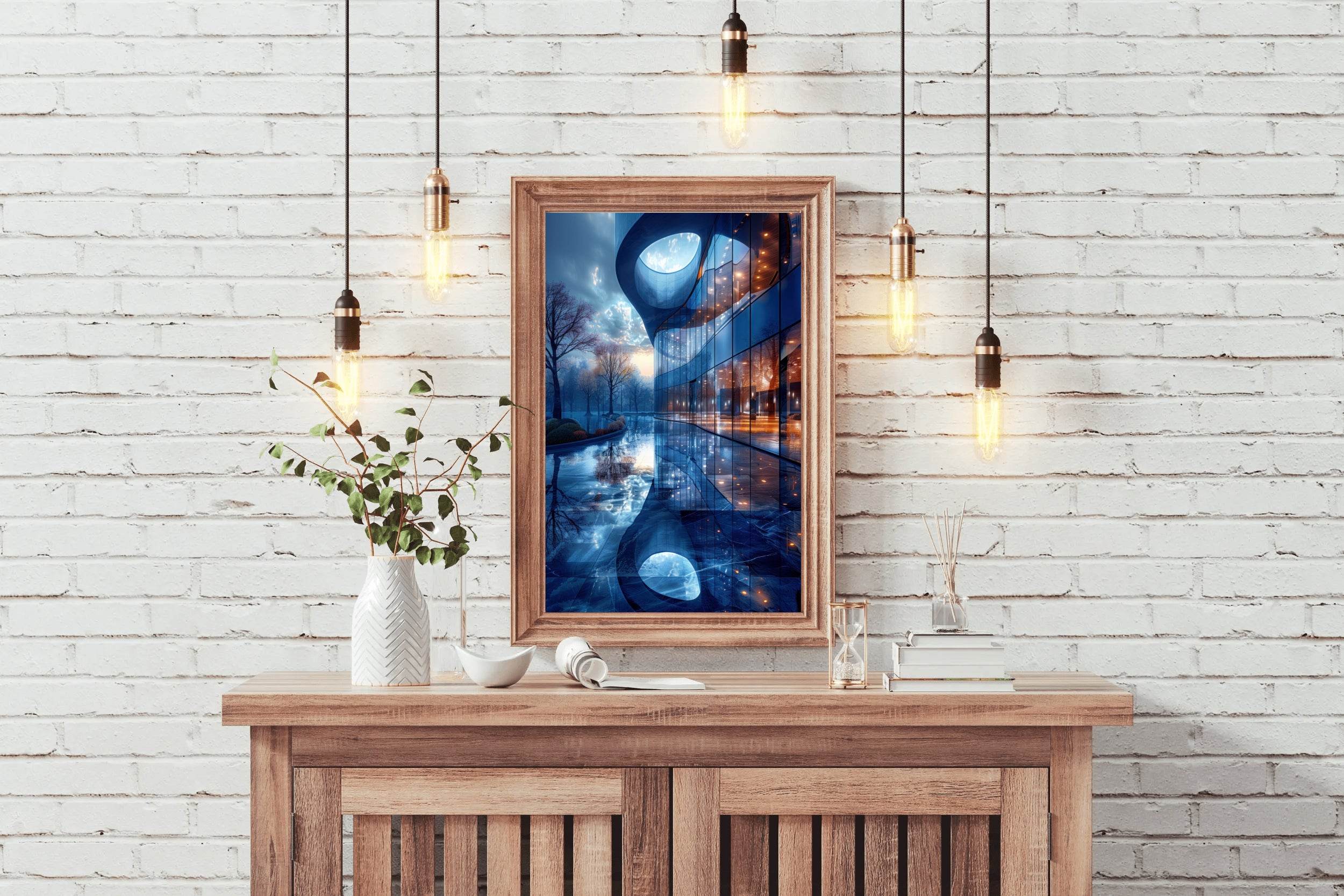 Blue Glass Building Wall Art - beink online art store