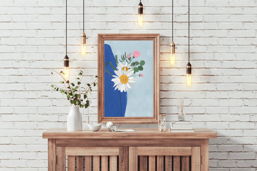 Flowers With Blue Vase Wall Art - beink online art store