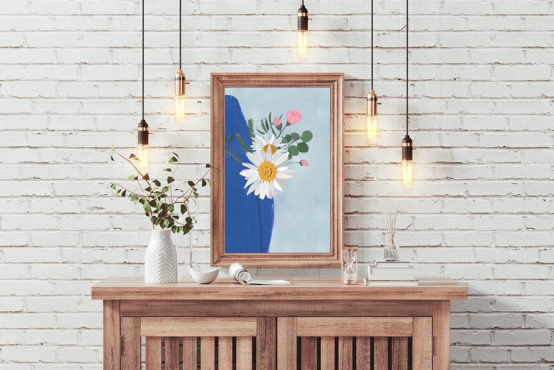 Flowers With Blue Vase Wall Art - beink online art store