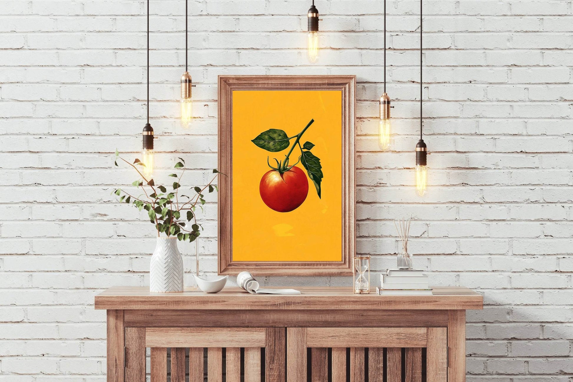 Drawing of Tomato With a Leaf Wall Art - beink online art store