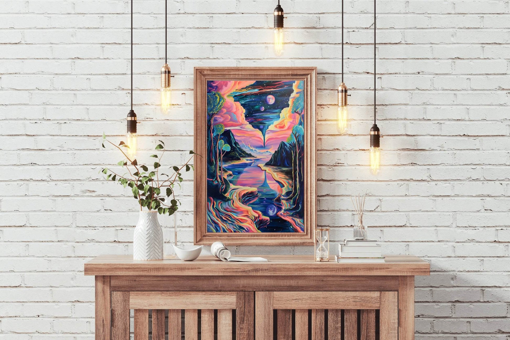 Painting of a night scene with a full moon Wall Art - beink online art store