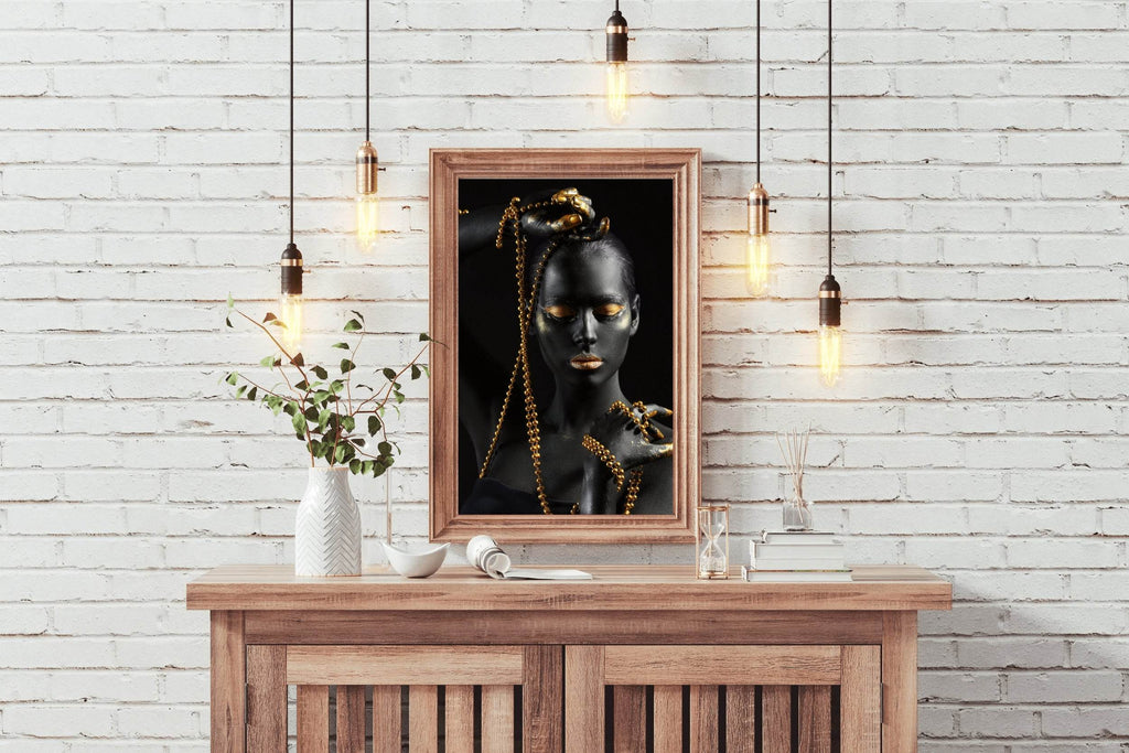 African Black Woman with Golden Jewelry - beink online art store