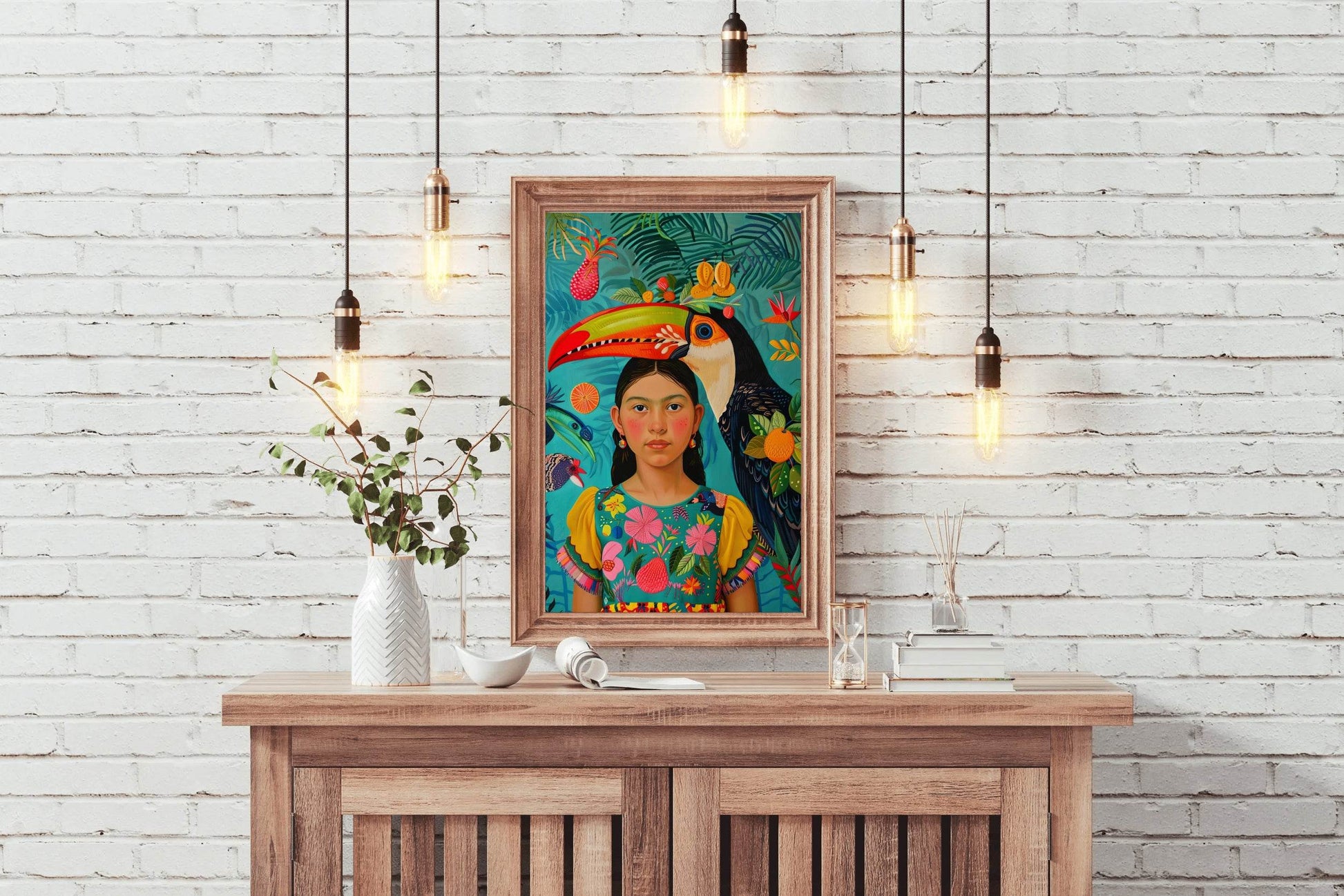 Girl and Macaw in Tropical Rain Forest Art - beink online art store