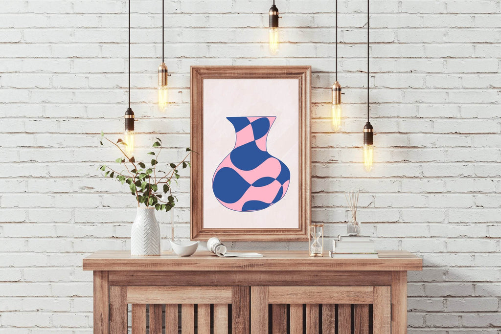 Pink And Blue Vase Wall Art - beink online art store