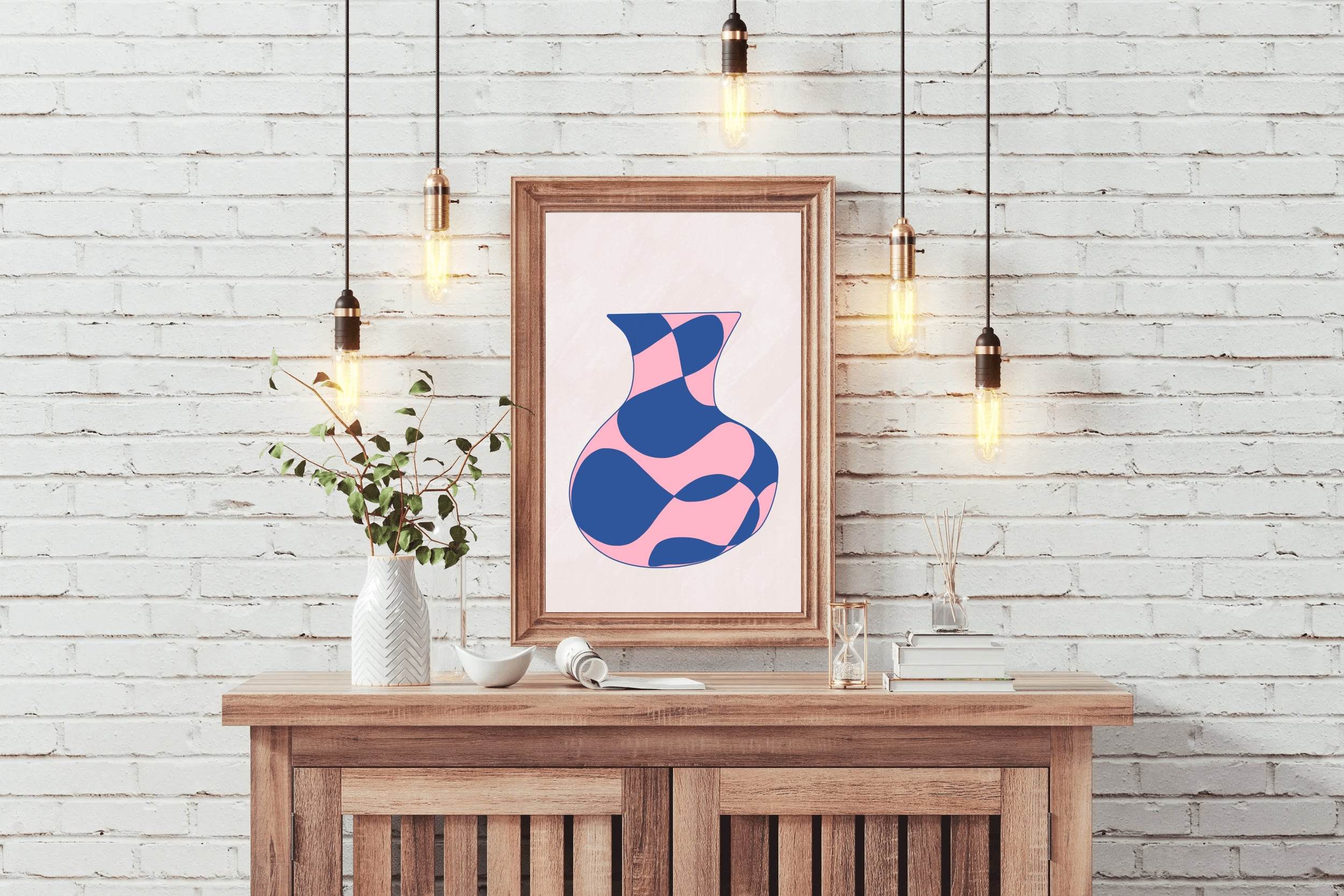 Pink And Blue Vase Wall Art - beink online art store