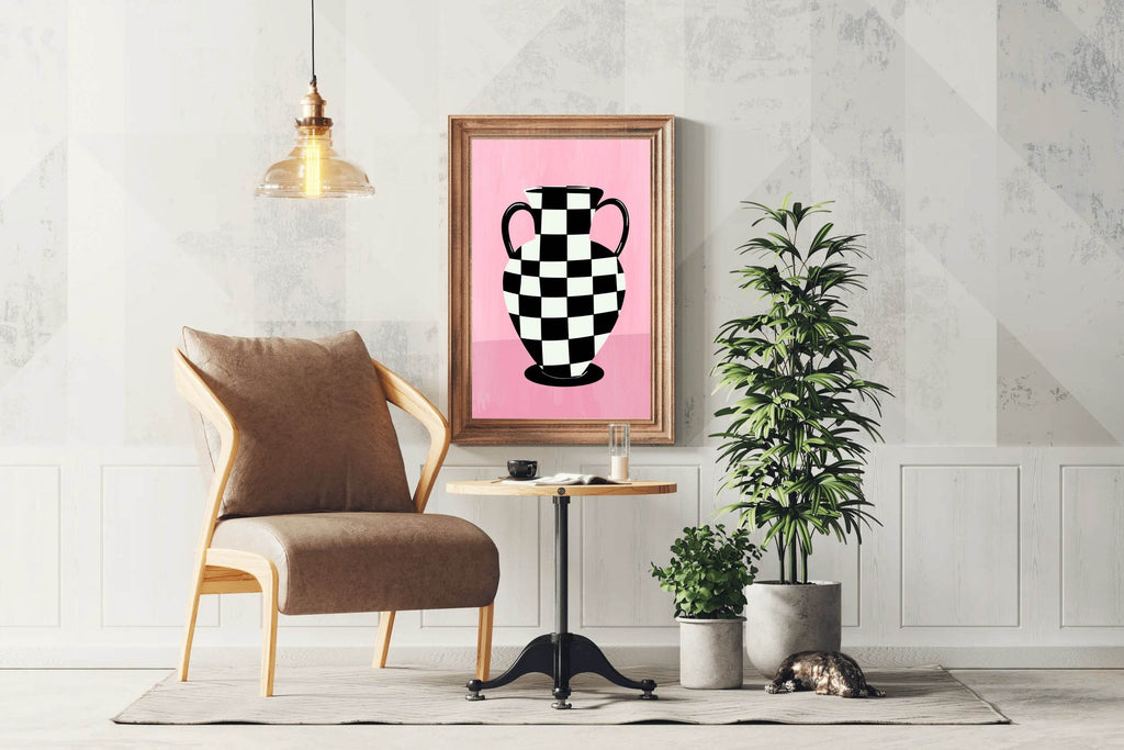 Checkered Vase Painting Wall Art - beink online art store