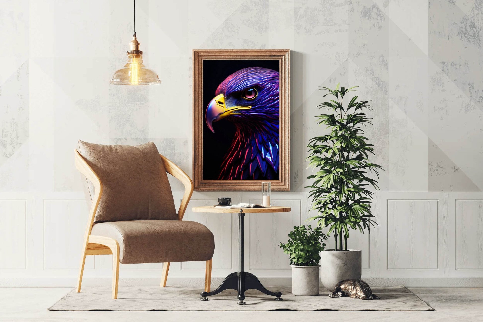 Golden Eagle Painted Blue and Pink Bird Wall Art - beink online art store
