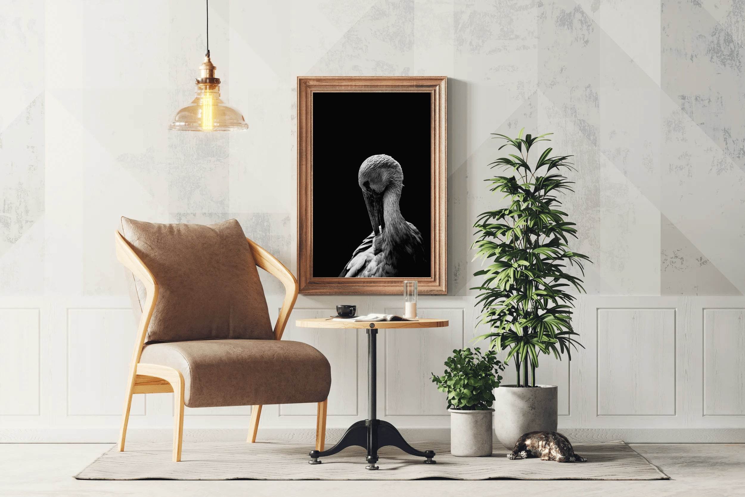 White Stork Bird Black & White Wall Art - beink online art store