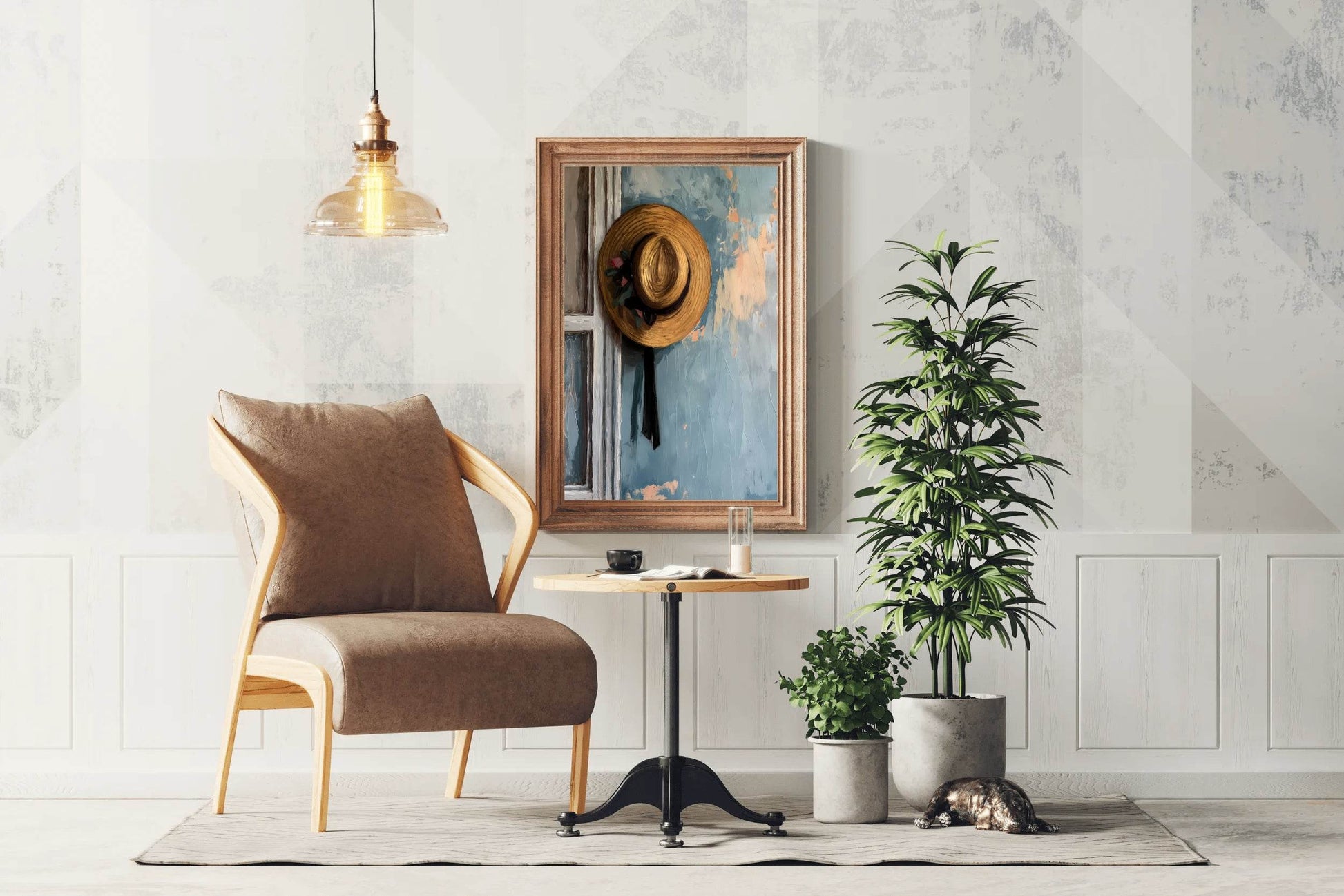 Women Wide Brim Hat Painting Wall Art - beink online art store