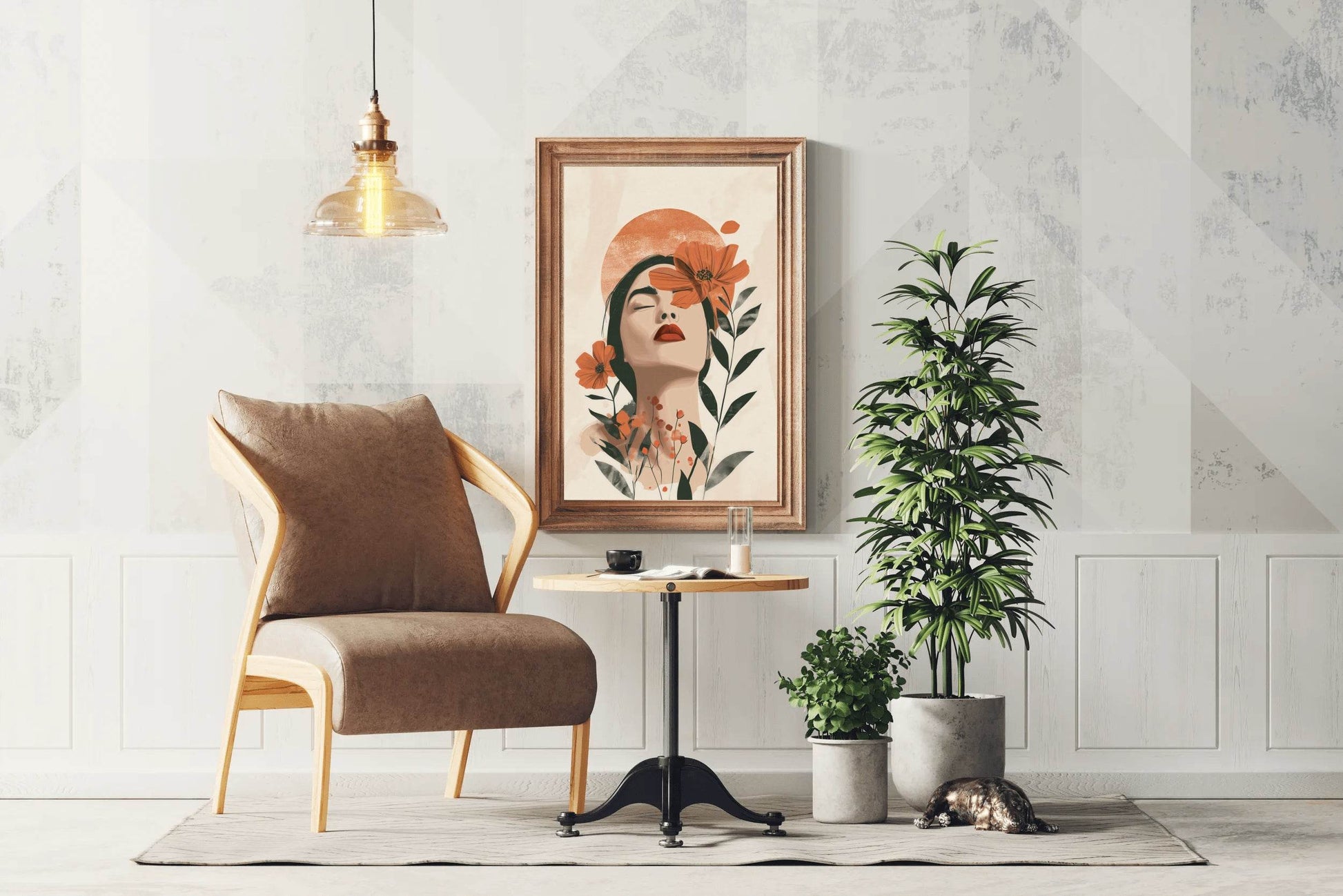 Digital Illustration of a Woman's Face With Flowers - beink online art store