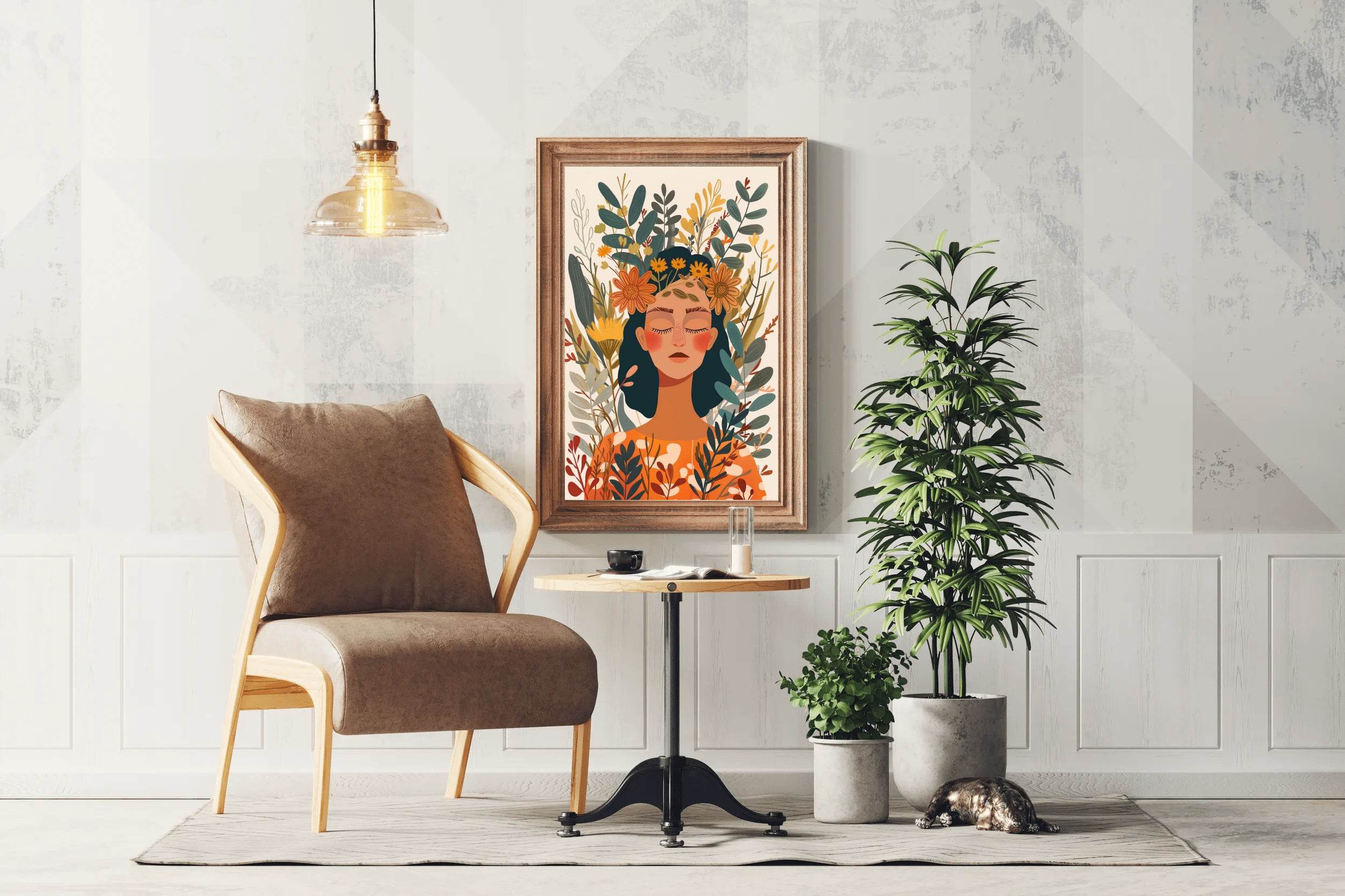 Woman with a Flower Crown on Her Head ArtWork - beink online art store