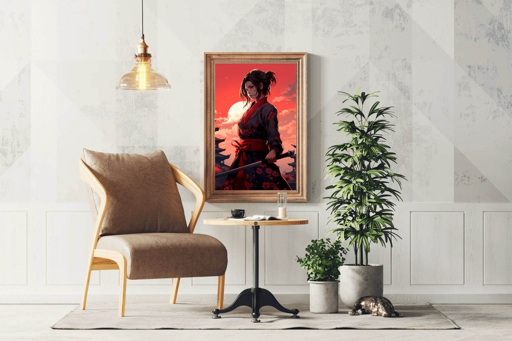 Young Ninja Girl on japan Monument Background Anime Wall Art - beink online art store