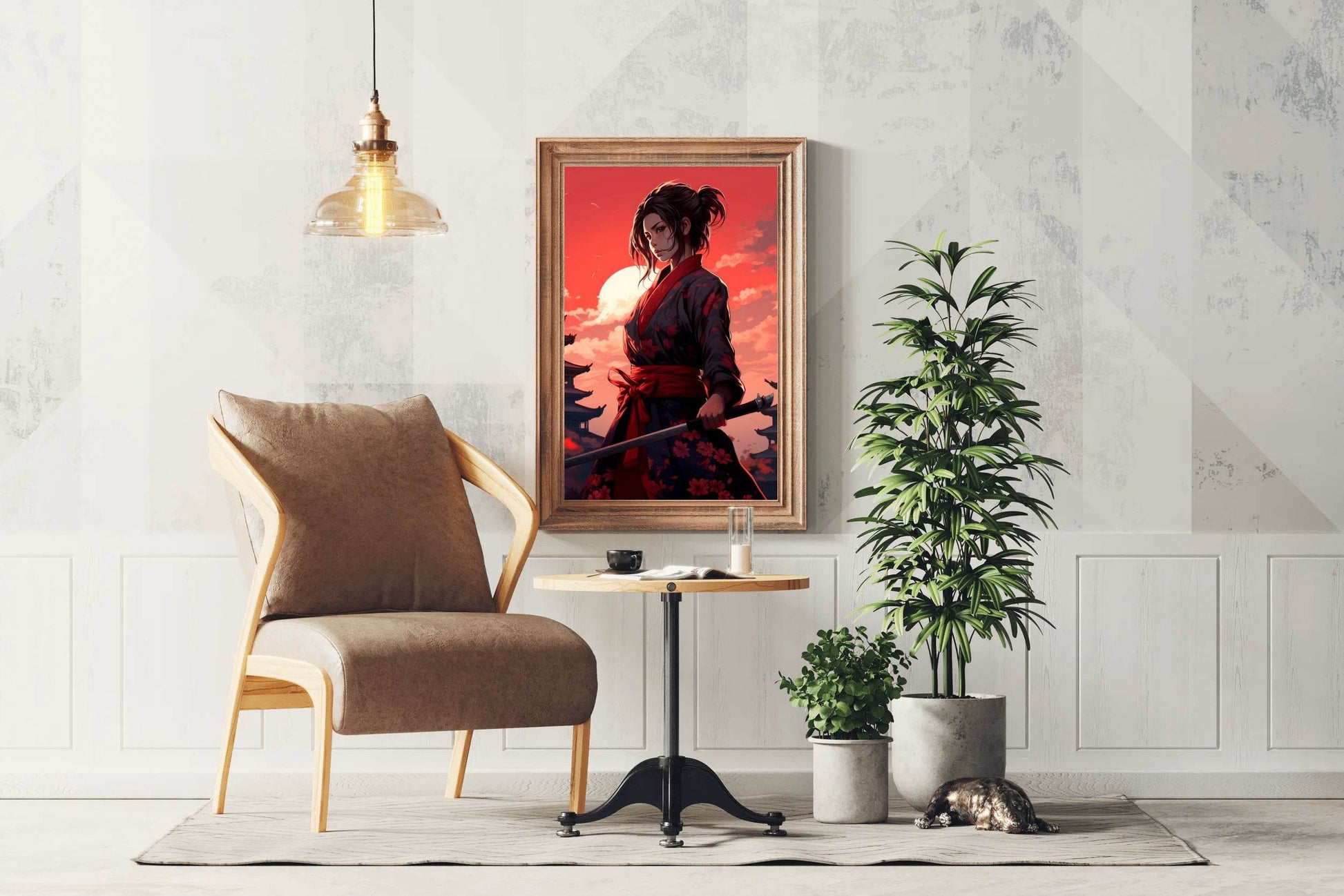 Young Ninja Girl on japan Monument Background Anime Wall Art - beink online art store