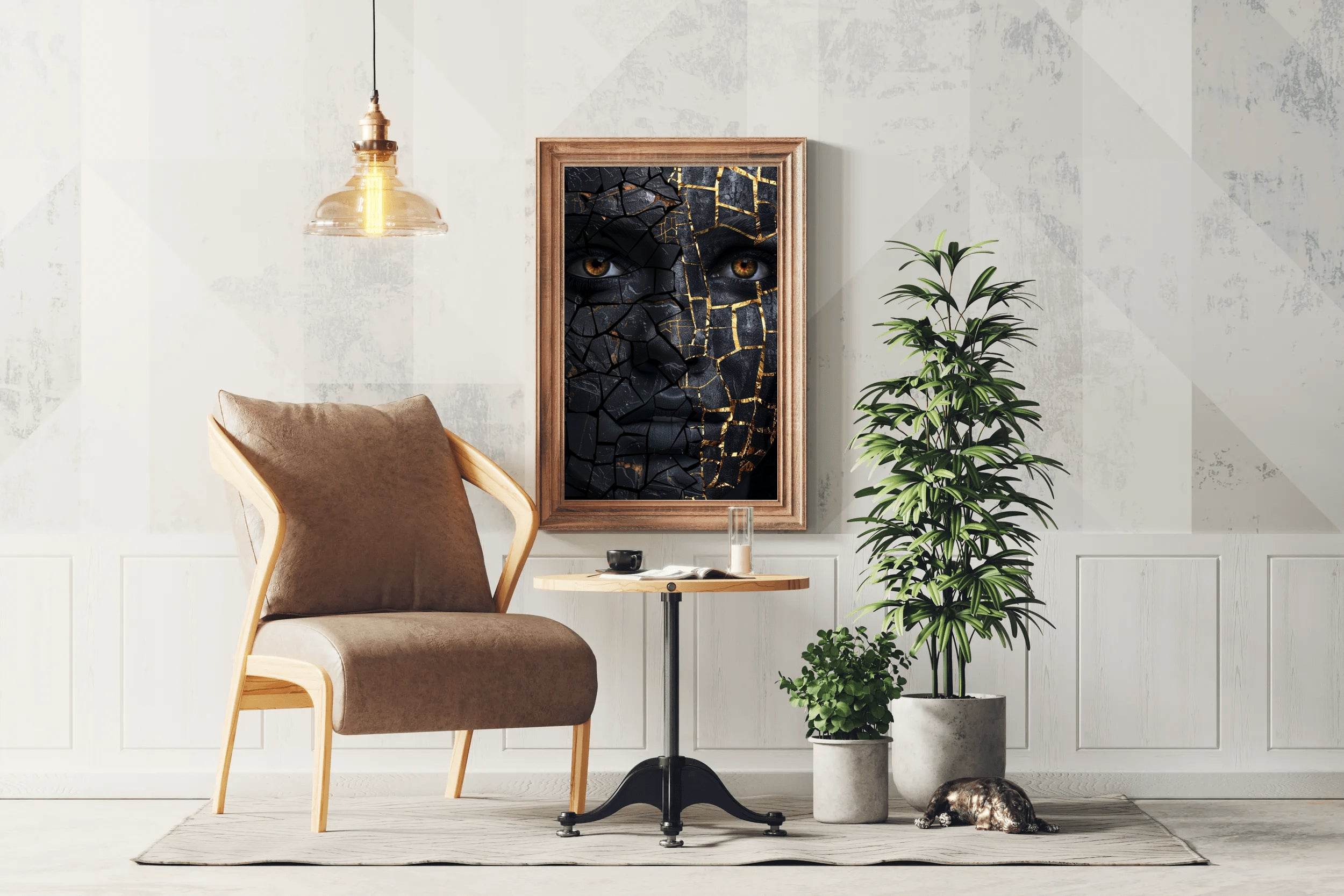 Golden Mosaic Design on A Woman Face Wall Art - beink online art store