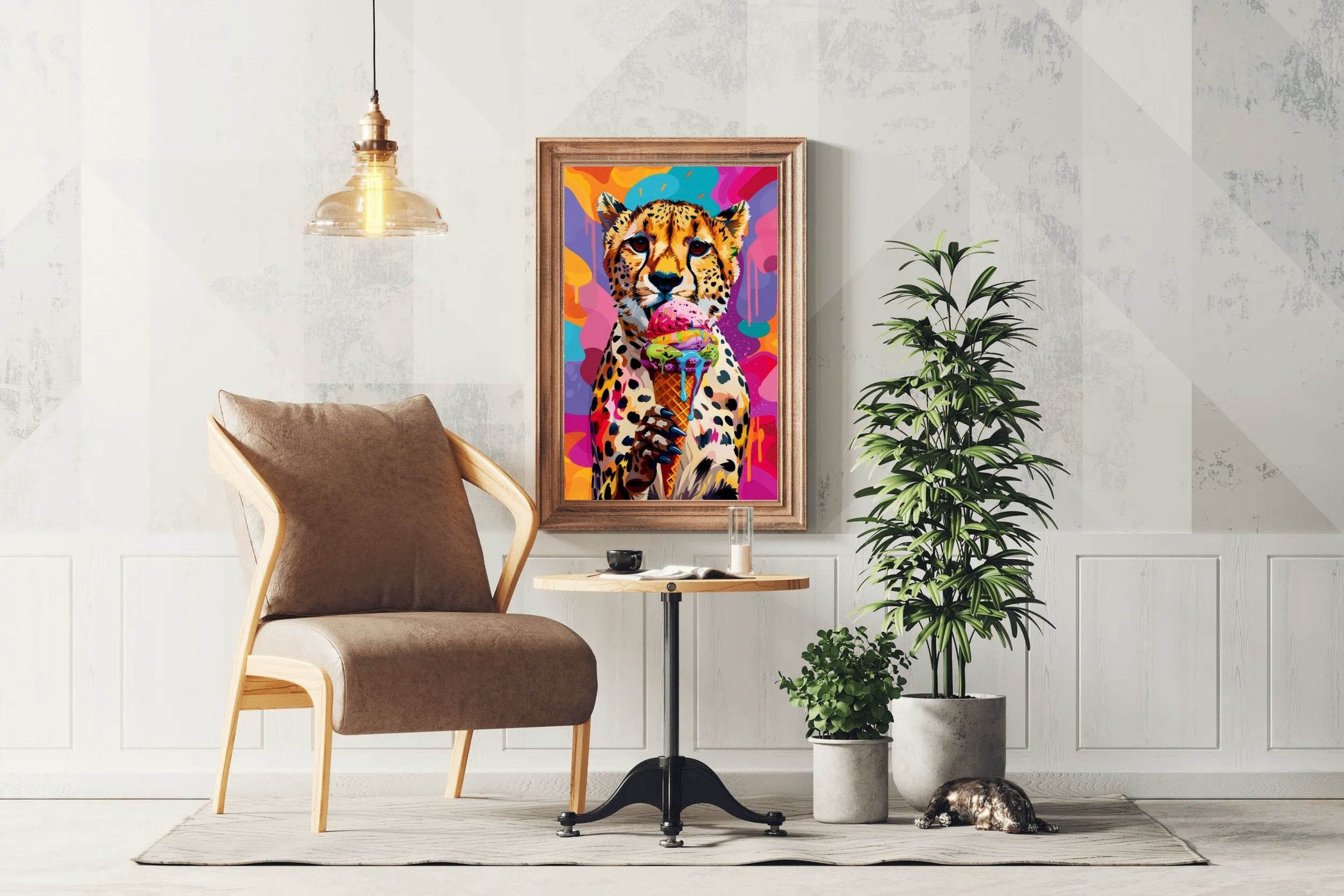 Cheetah's Colorful Background Having Ice cream Wall Art - beink online art store