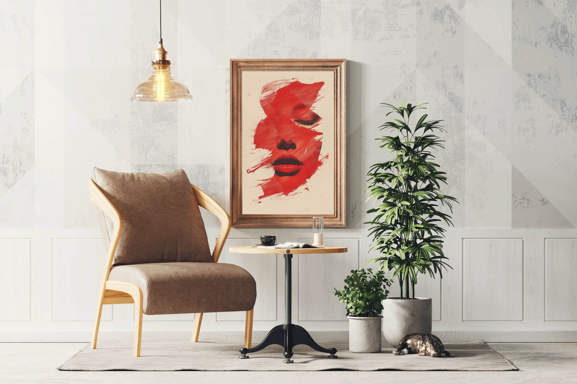 A Woman's Face In Red Wall Art - beink online art store