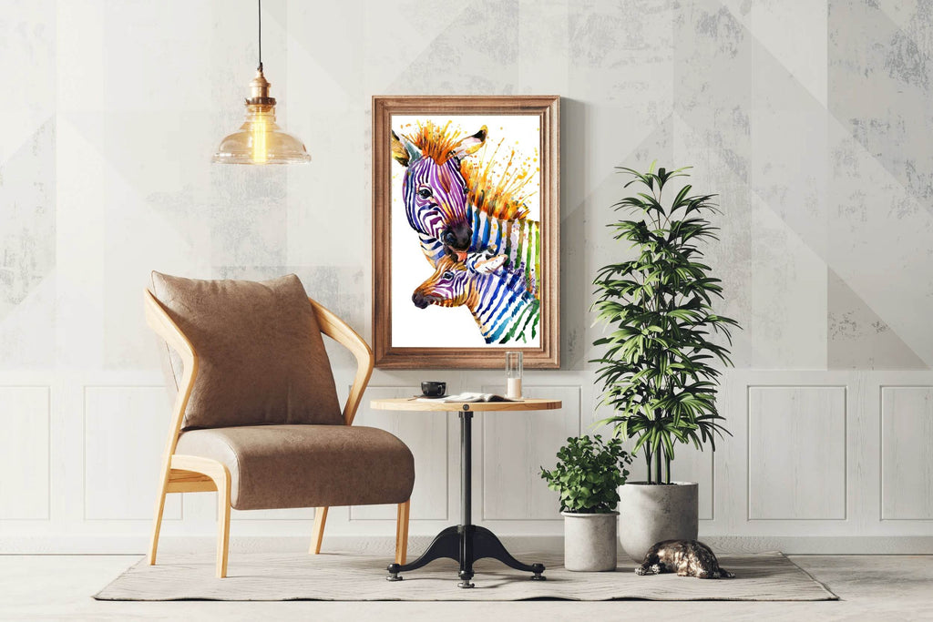 Watercolor Painting of Zebra and Foal - beink online art store