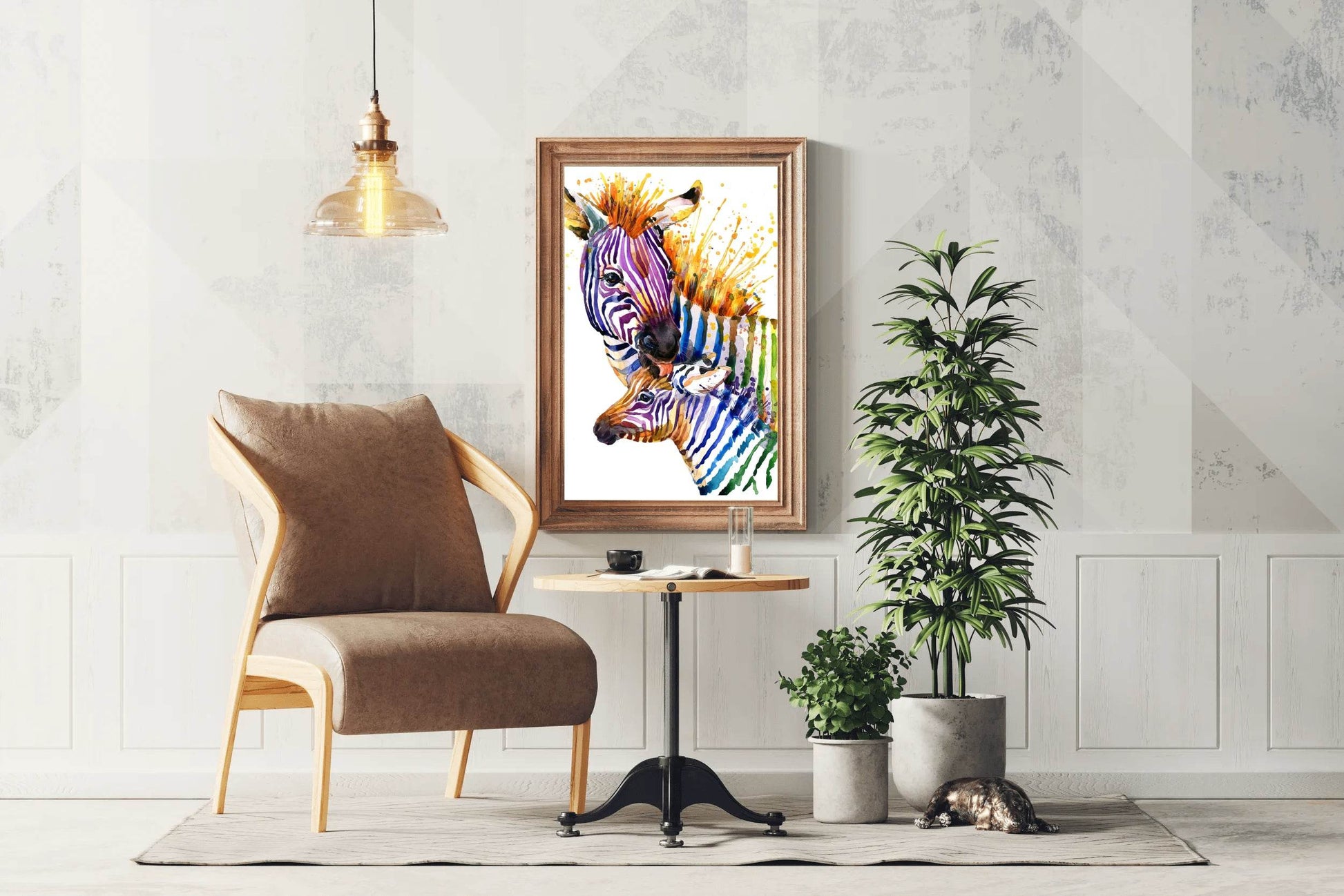 Watercolor Painting of Zebra and Foal - beink online art store
