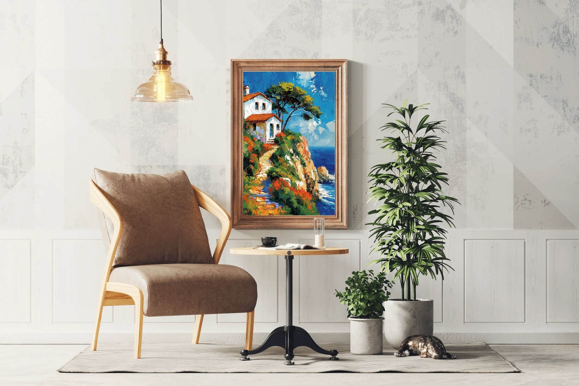Painting Of Beach House On Cliff Wall Art - beink online art store