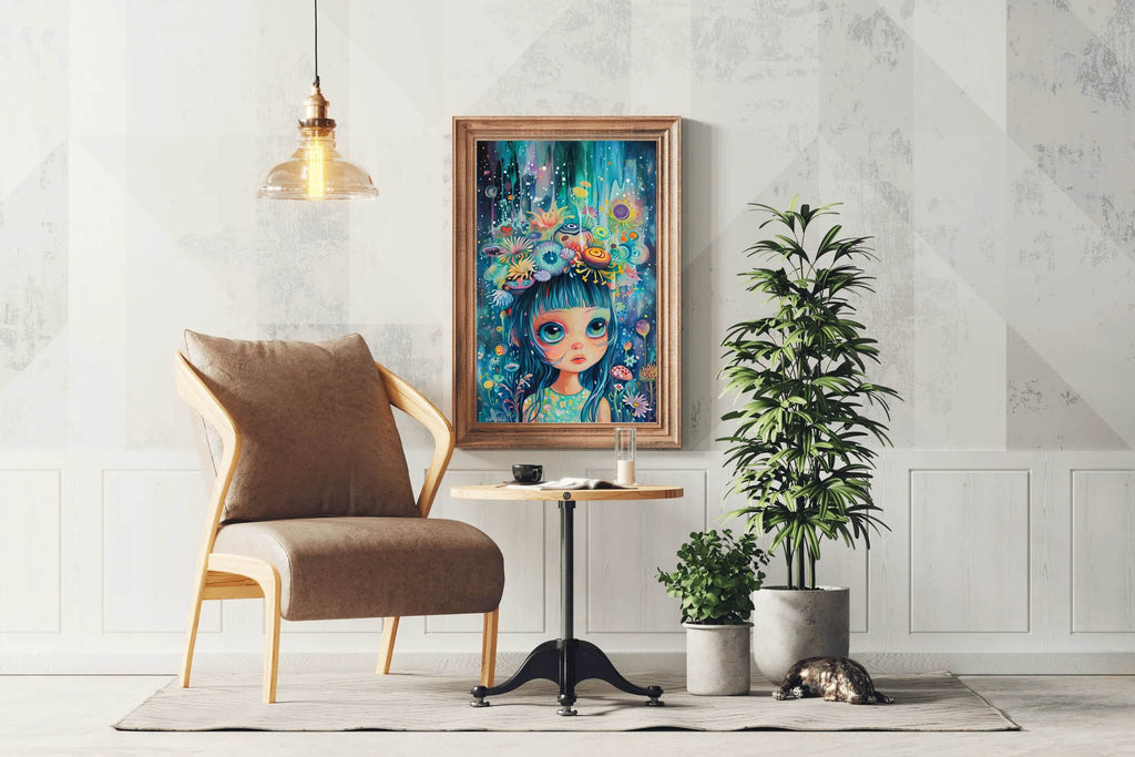Anime girl with blue hair Wall Art - beink online art store