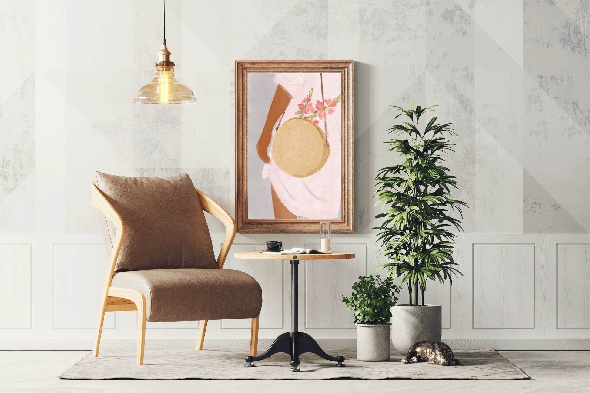 Woman in A White Shirt With A Bag Decorated With Flowers Wall Art - beink online art store