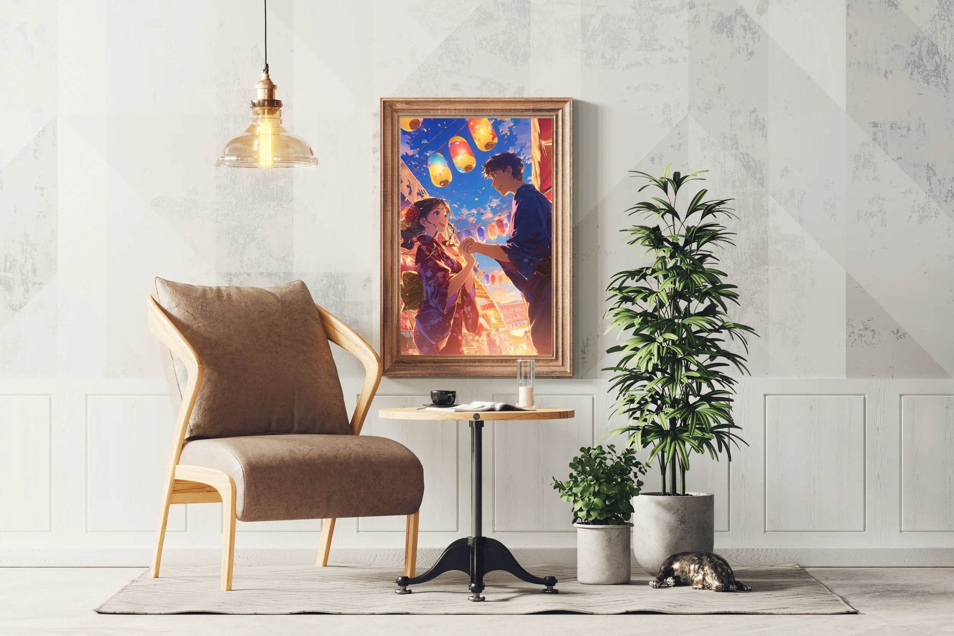 Anime style Boy and Girl Couple in Festival Wall Art - beink online art store