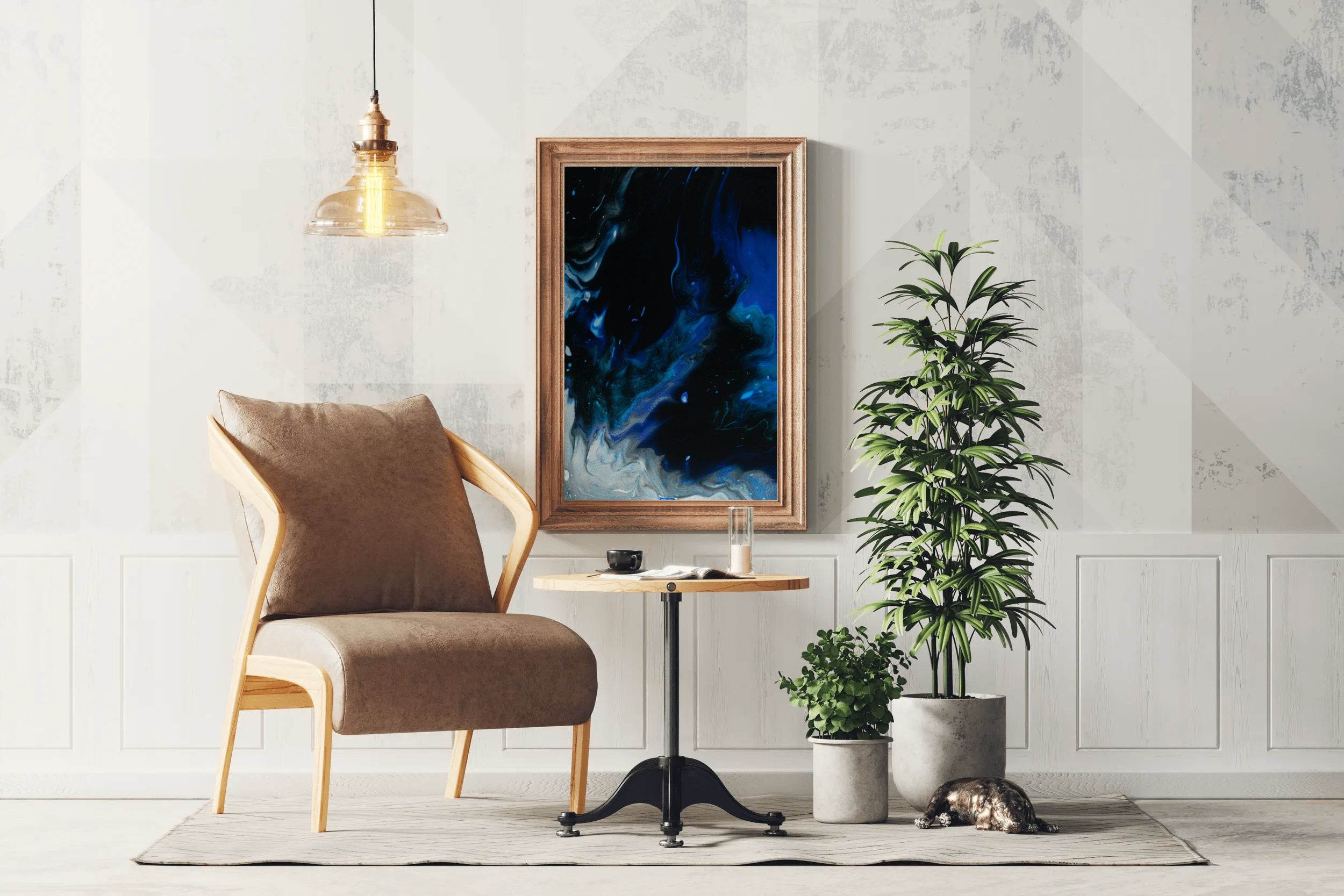 Blue Mix flowing Paint Abstract Wall Art - beink online art store