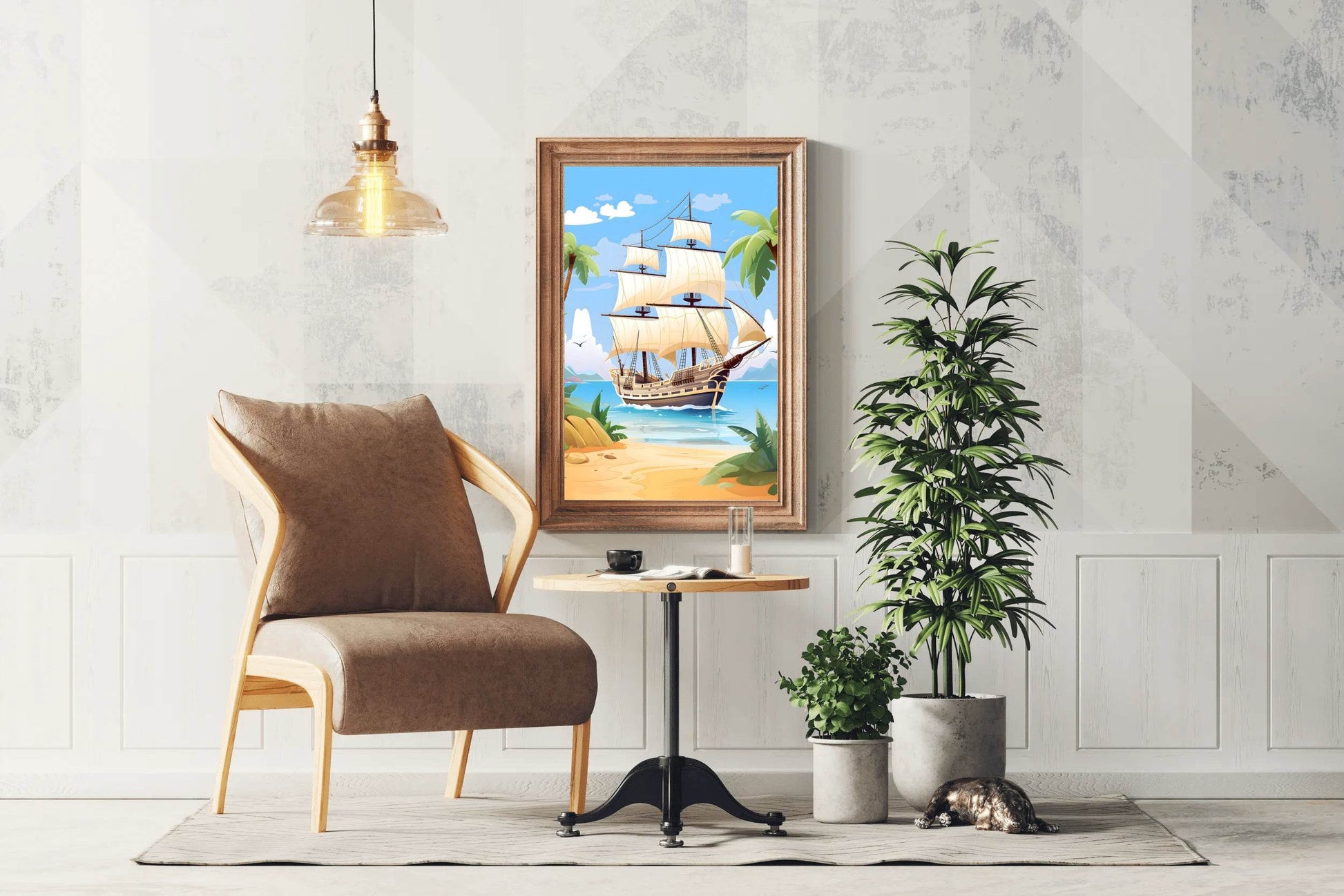 Cartoon Image of Pirates Ship in Sea - beink online art store