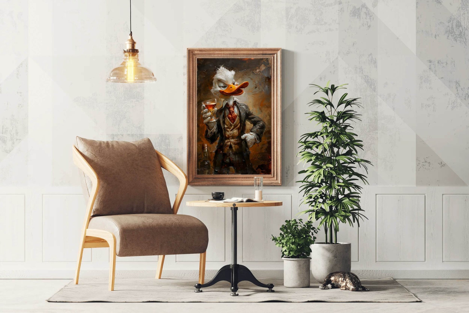 Shady Scrooge Donald Duck Holding Glass Wall Art - beink online art store