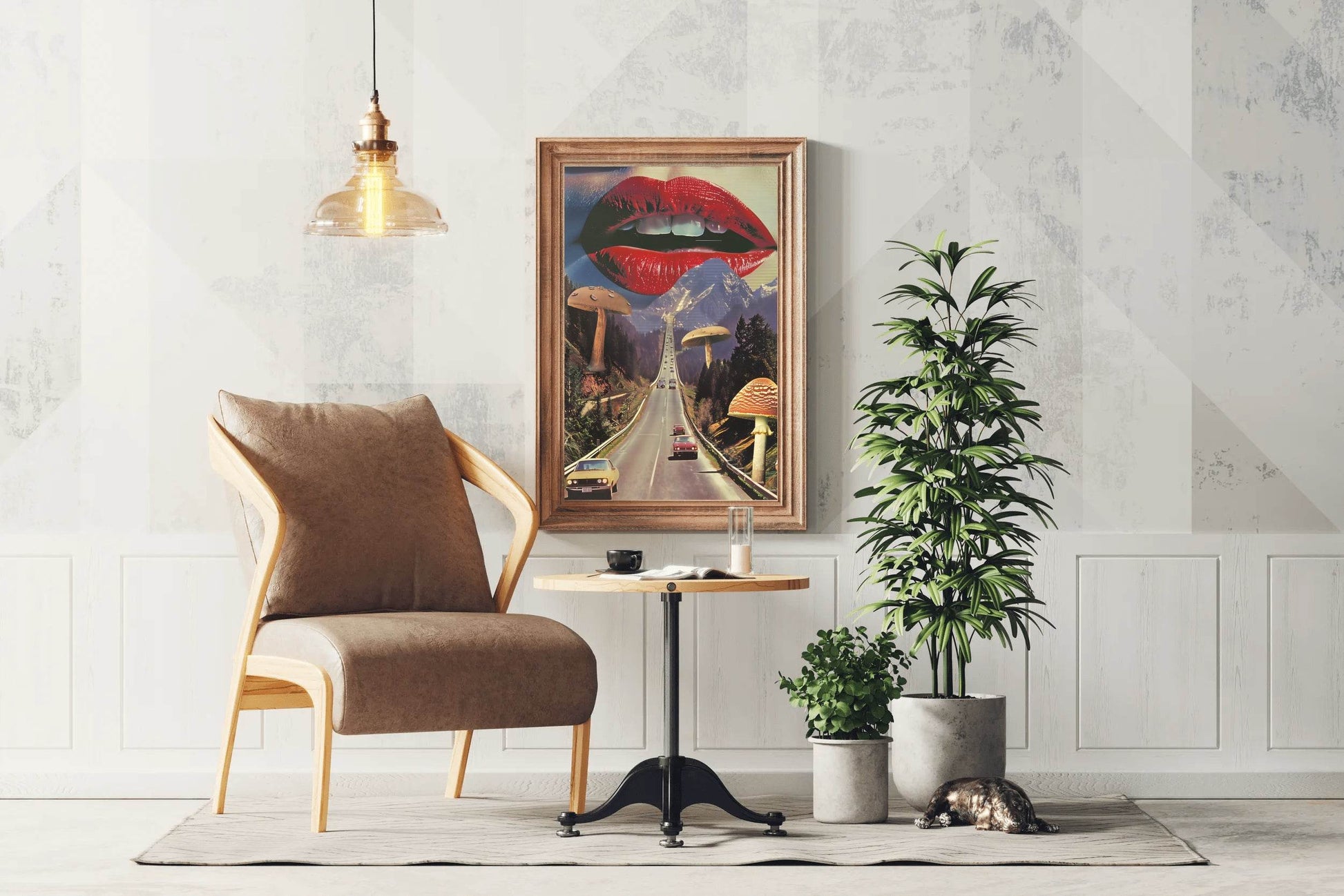 Background of Lips And Mushrooms on The Highway Wall Art - beink online art store