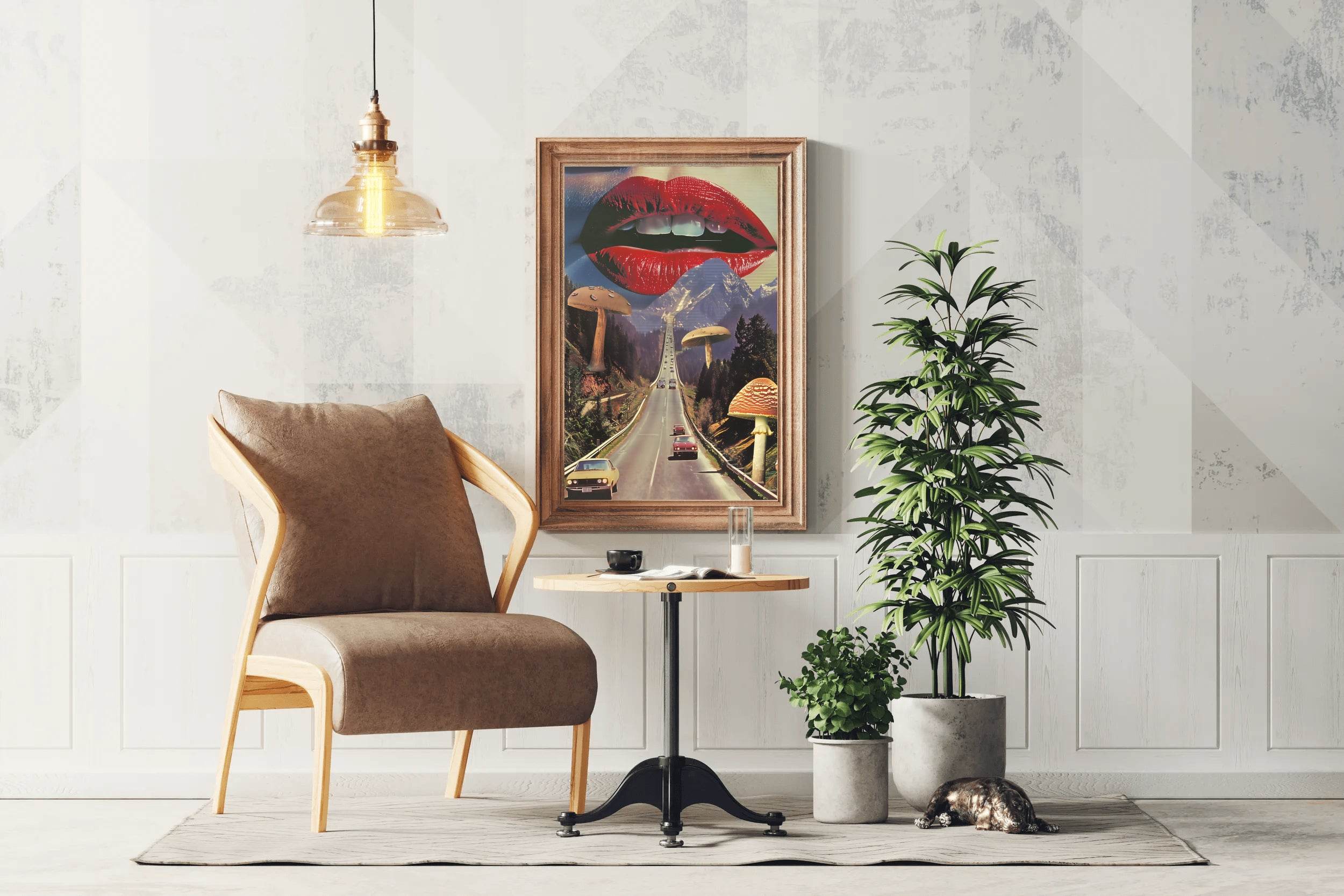 Background of Lips And Mushrooms on The Highway Wall Art - beink online art store