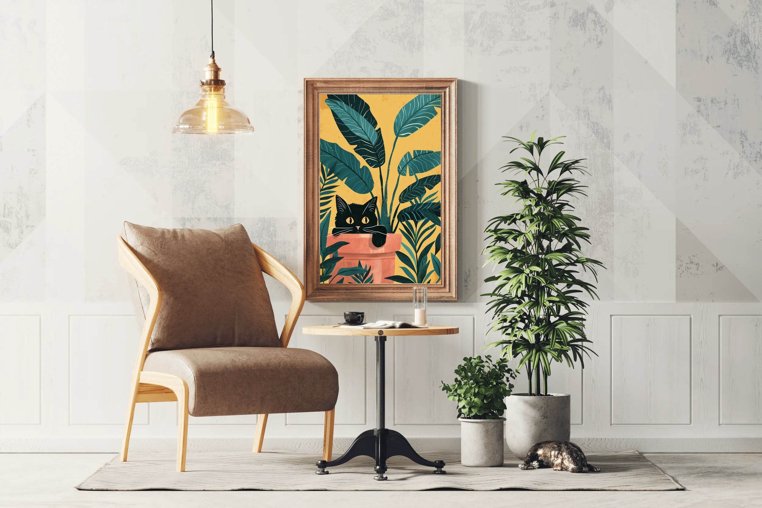 Black Cat With Floral Background Wall Art - beink online art store