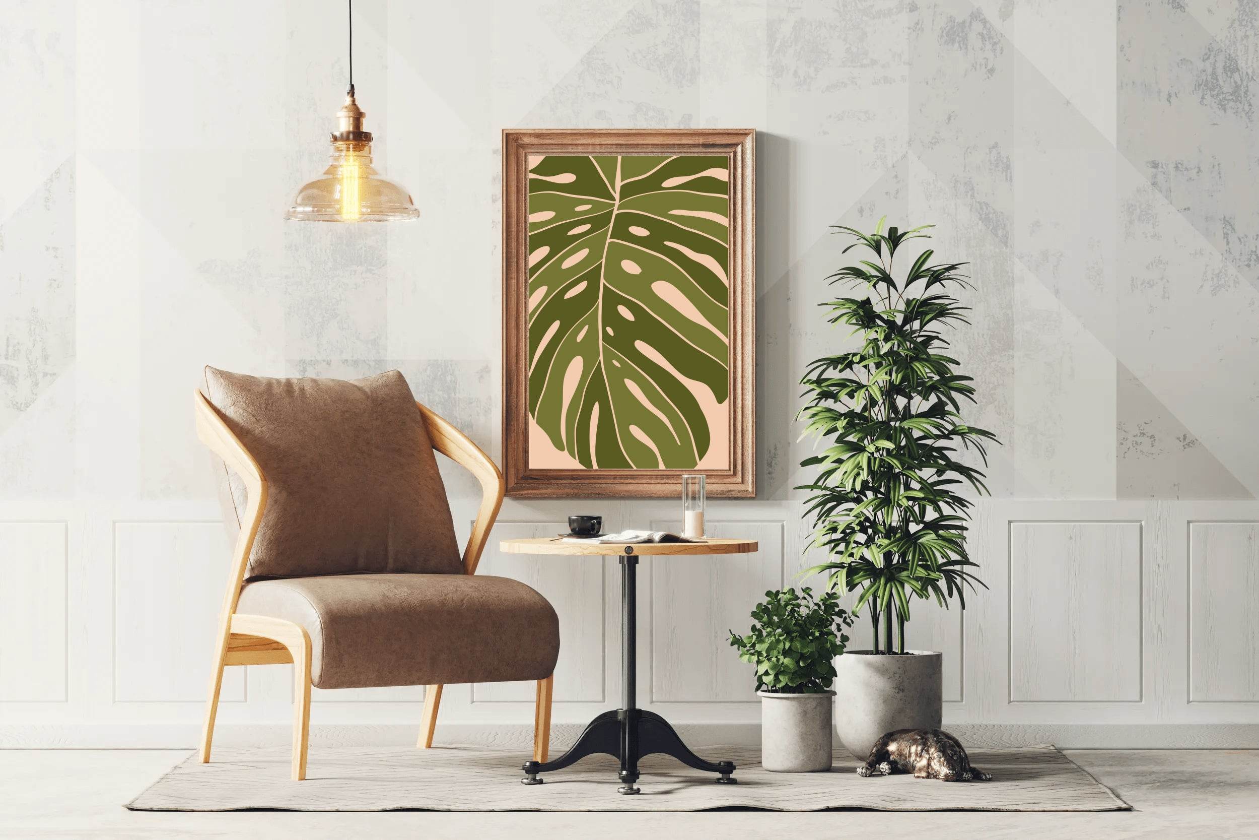 Monstera Leaf With pink Backround ArtWork - beink online art store