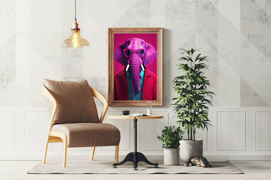 Pink Painted Elephant With Glasses Animal Wall Art - beink online art store