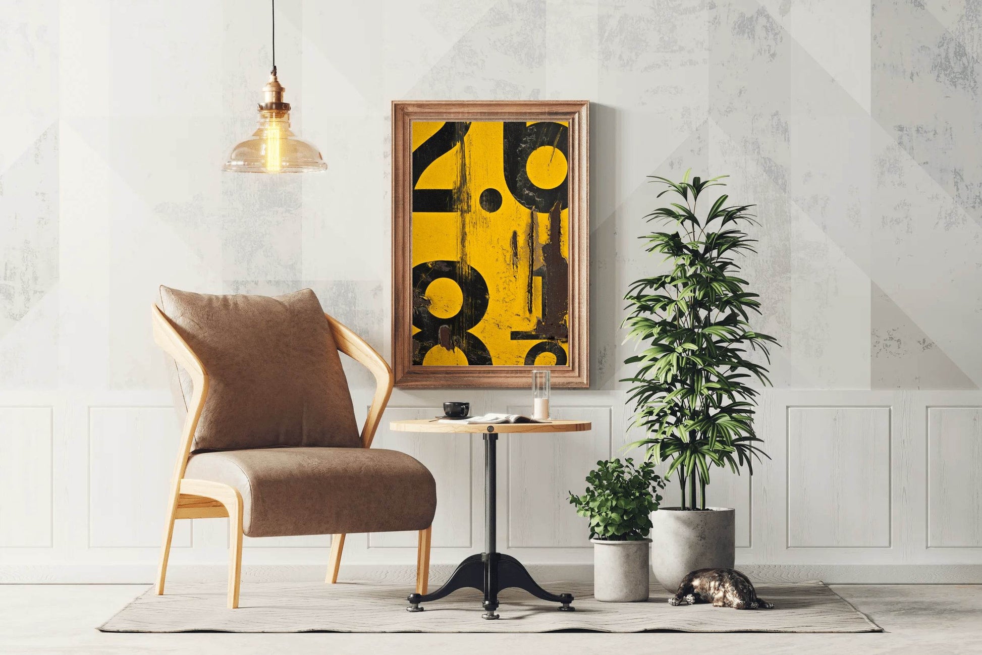 Digits With Yellow Background Abstract Wall Art - beink online art store