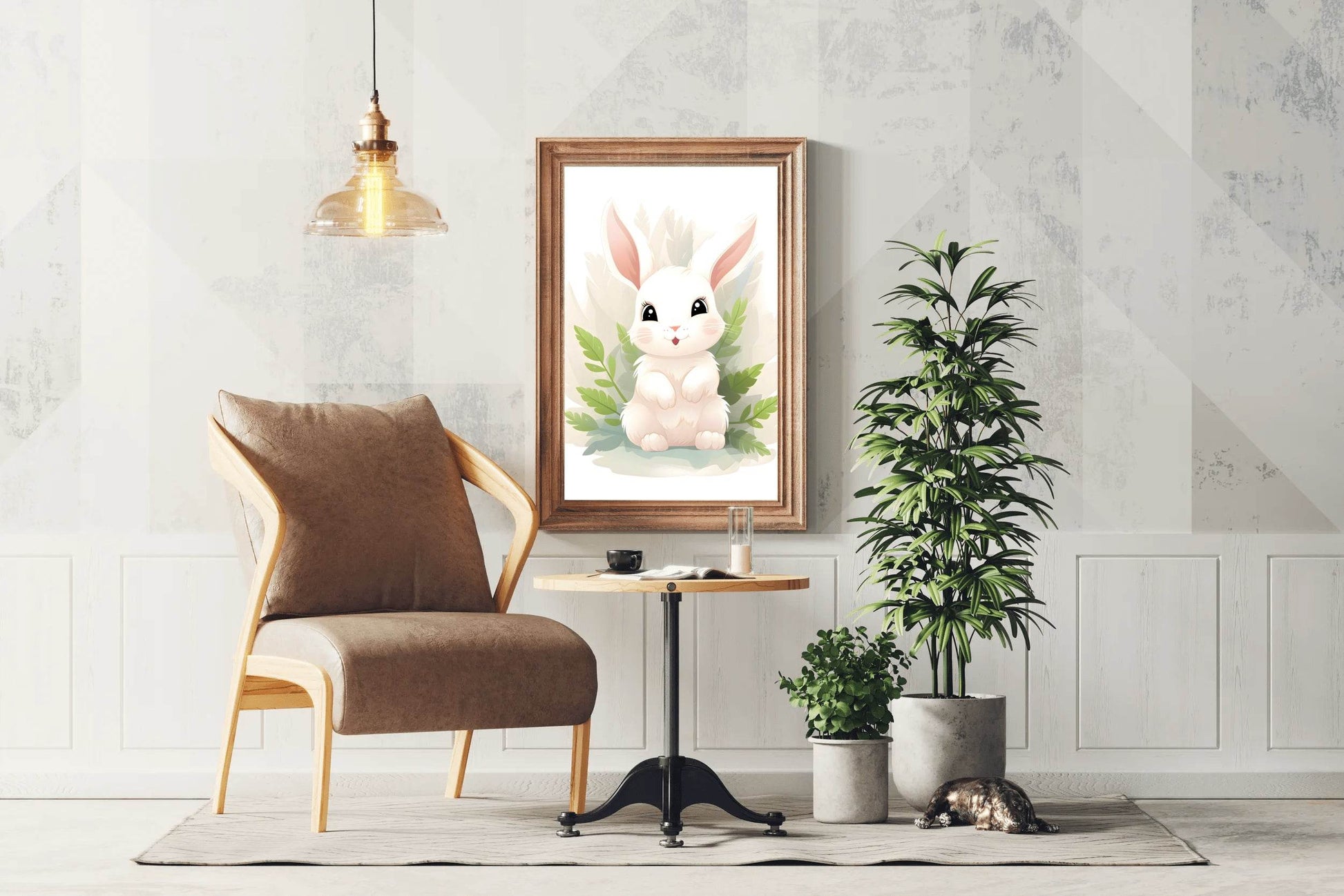 Cute White Bunny Stroked Painting - beink online art store