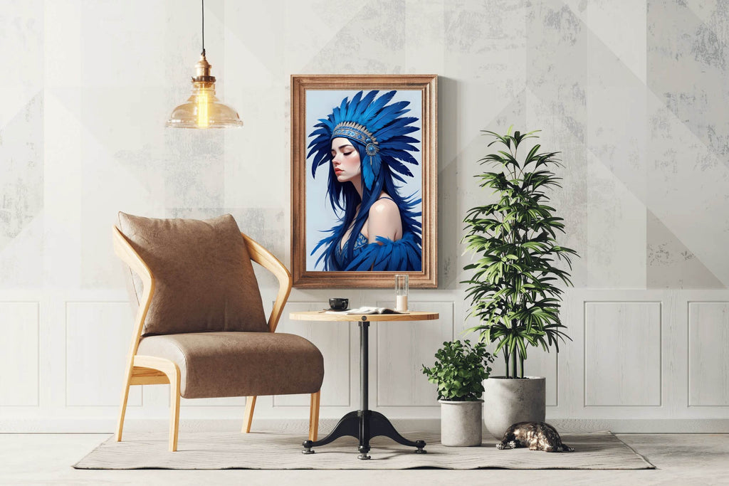 Lady with Blue Feather Wall Art - beink online art store