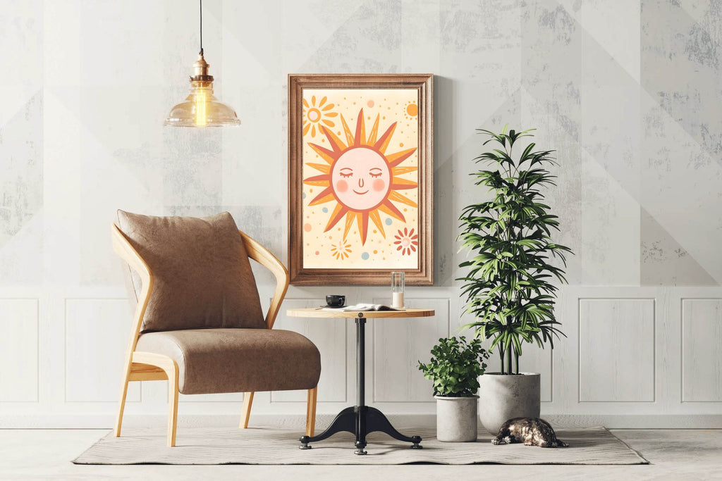 Illustration of Sleeping Sun With Yellow Background - beink online art store