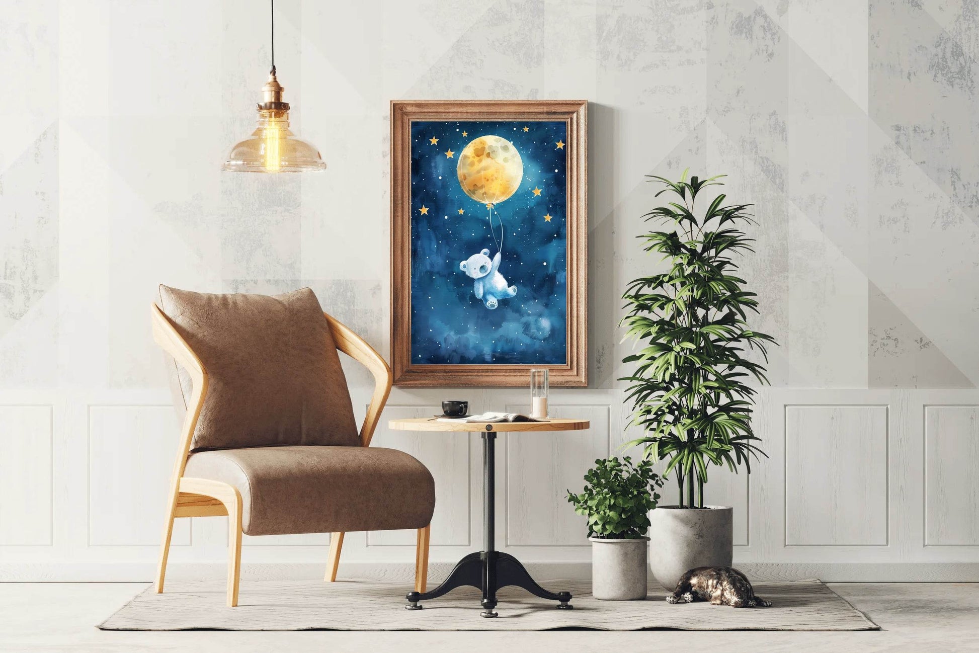 Flying Teddy Bear With Yellow Balloon - beink online art store