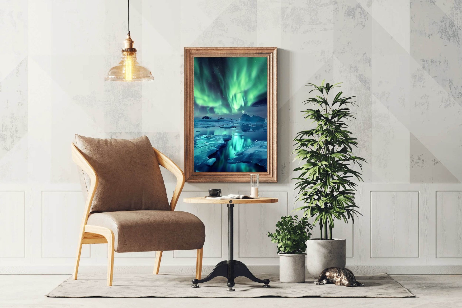 Green Northern lights in The Sky Over Iceberg Wall Art - beink online art store