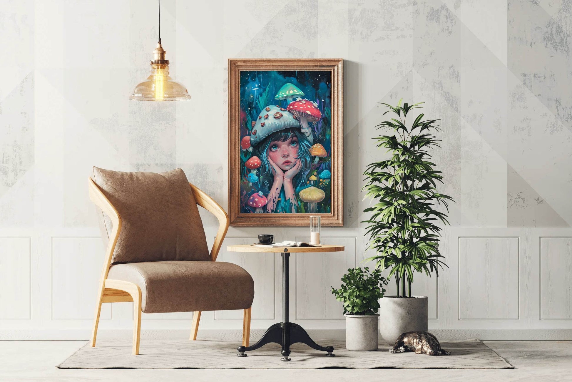 Anime Girl Colorful Style With Mushroom Wall Art - beink online art store