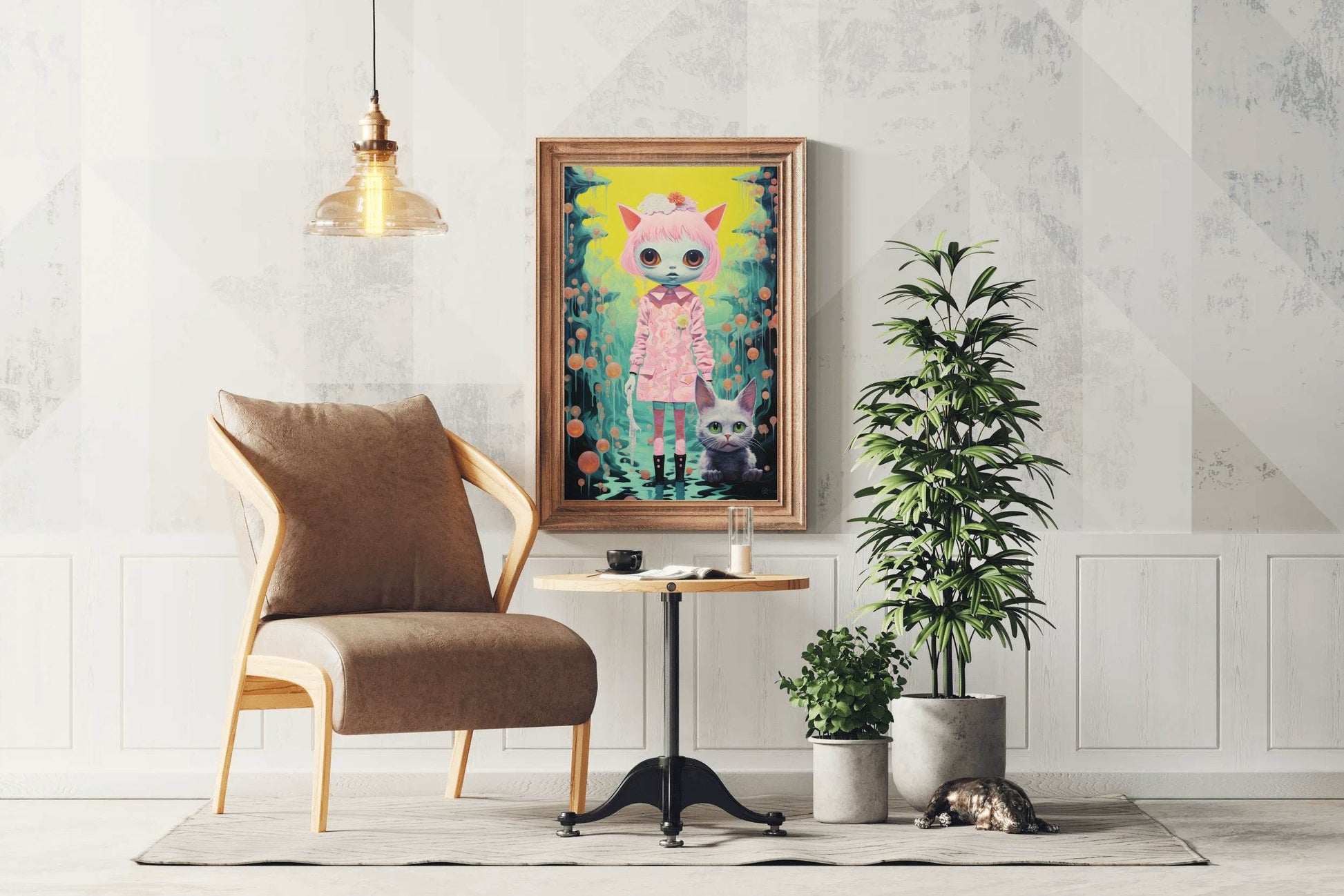 Cat Girl With Pink Hair Wall Art - beink online art store