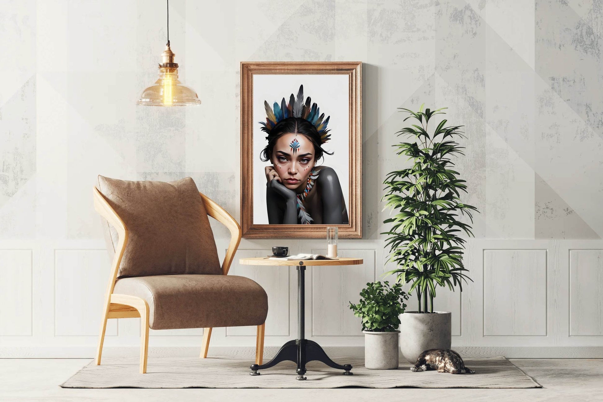Native American Woman with Feather Wall Art - beink online art store