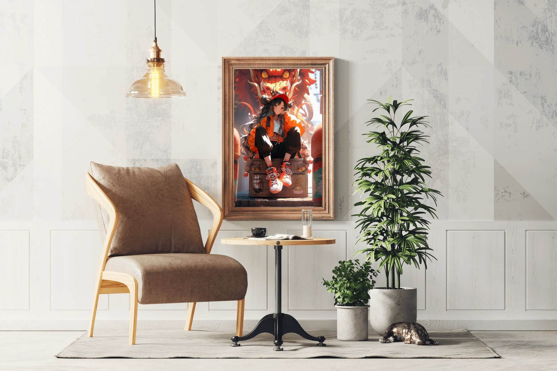 Anime Character with Dragon illustration Anime Wall Art - beink online art store