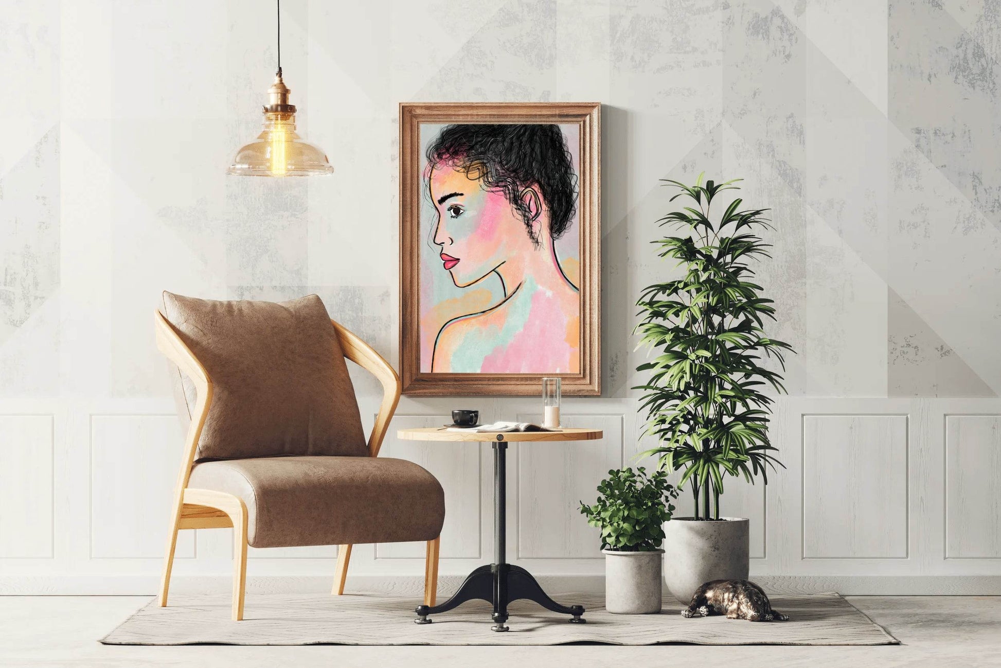 Drawing Of A Woman From Behind With Curly Hair Wall Art - beink online art store