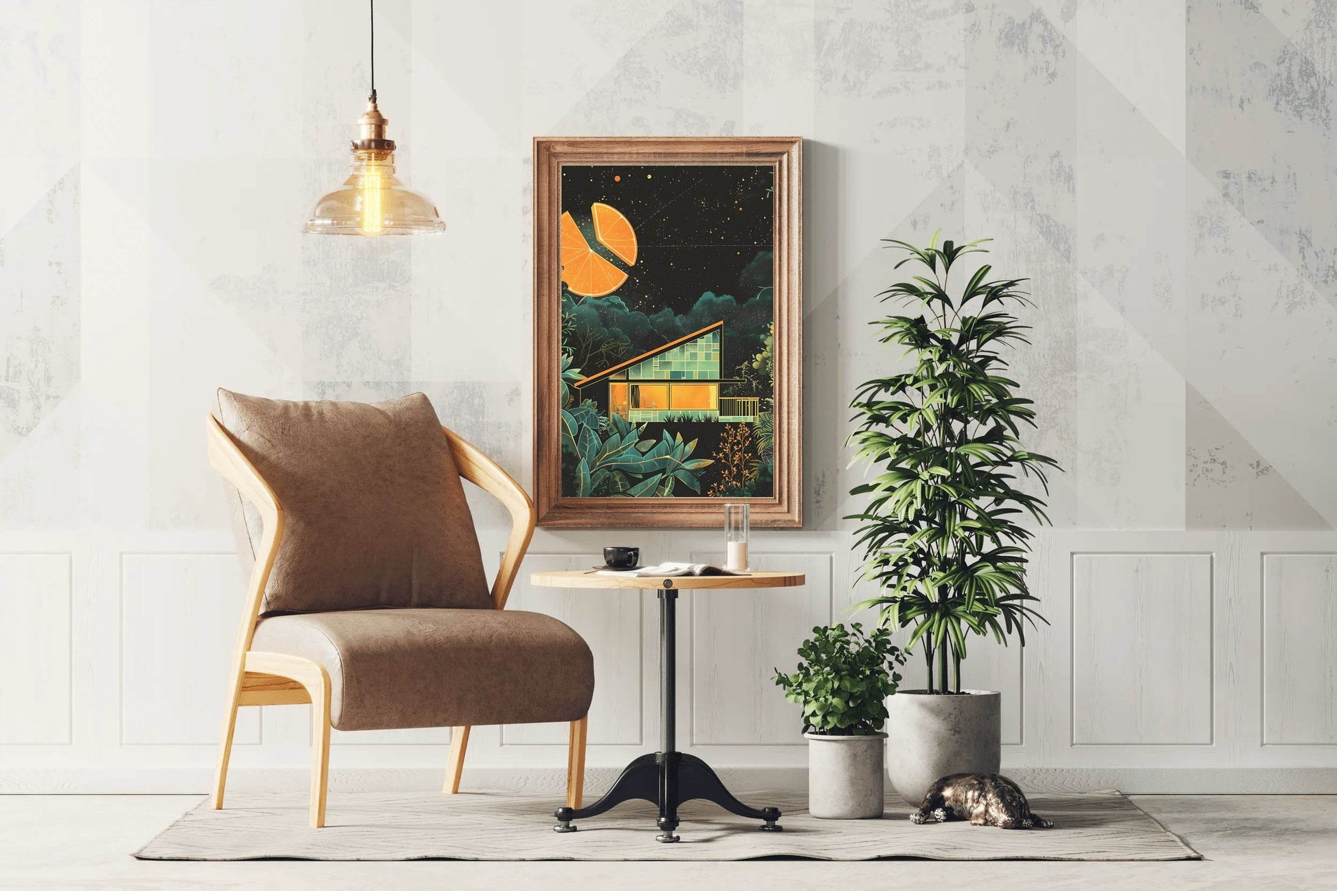 Drawing of A Wooden Hut With A Cut Background of Oranges Wall Art - beink online art store