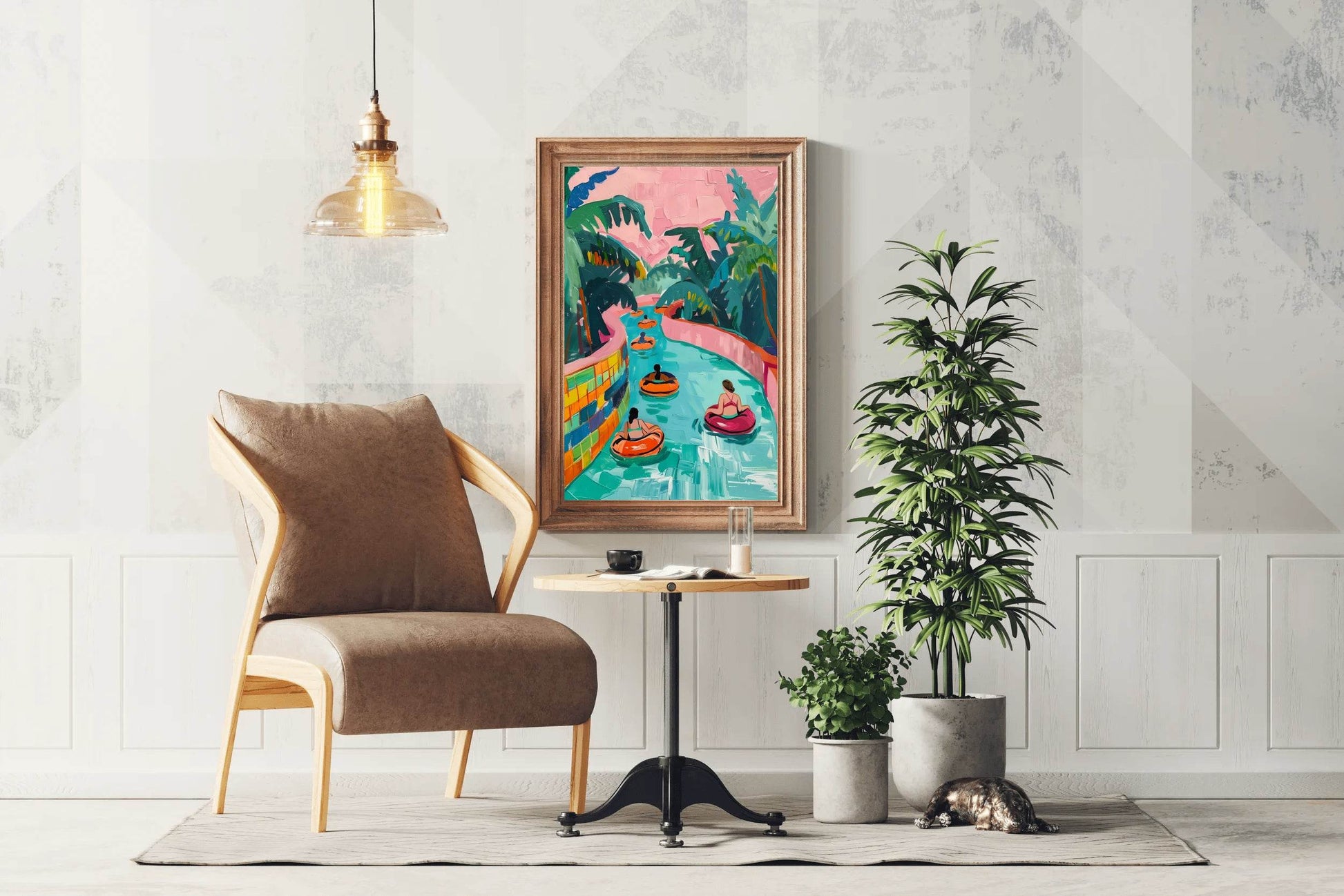 Painting of People in the Water with a Palm Tree Wall Art - beink online art store
