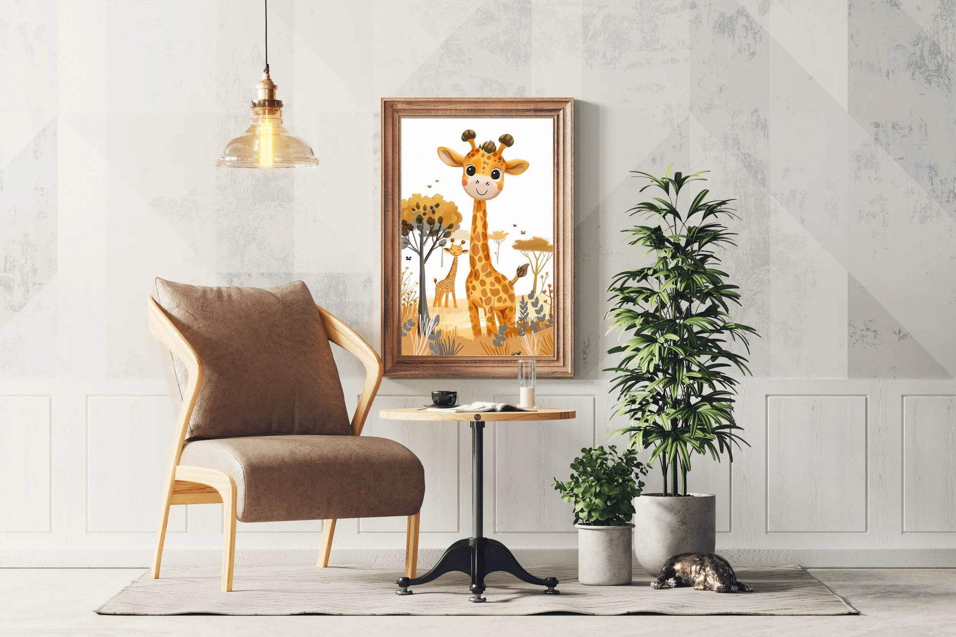 Cute Cartoon Giraffes in a Colorful Landscape With Trees - beink online art store