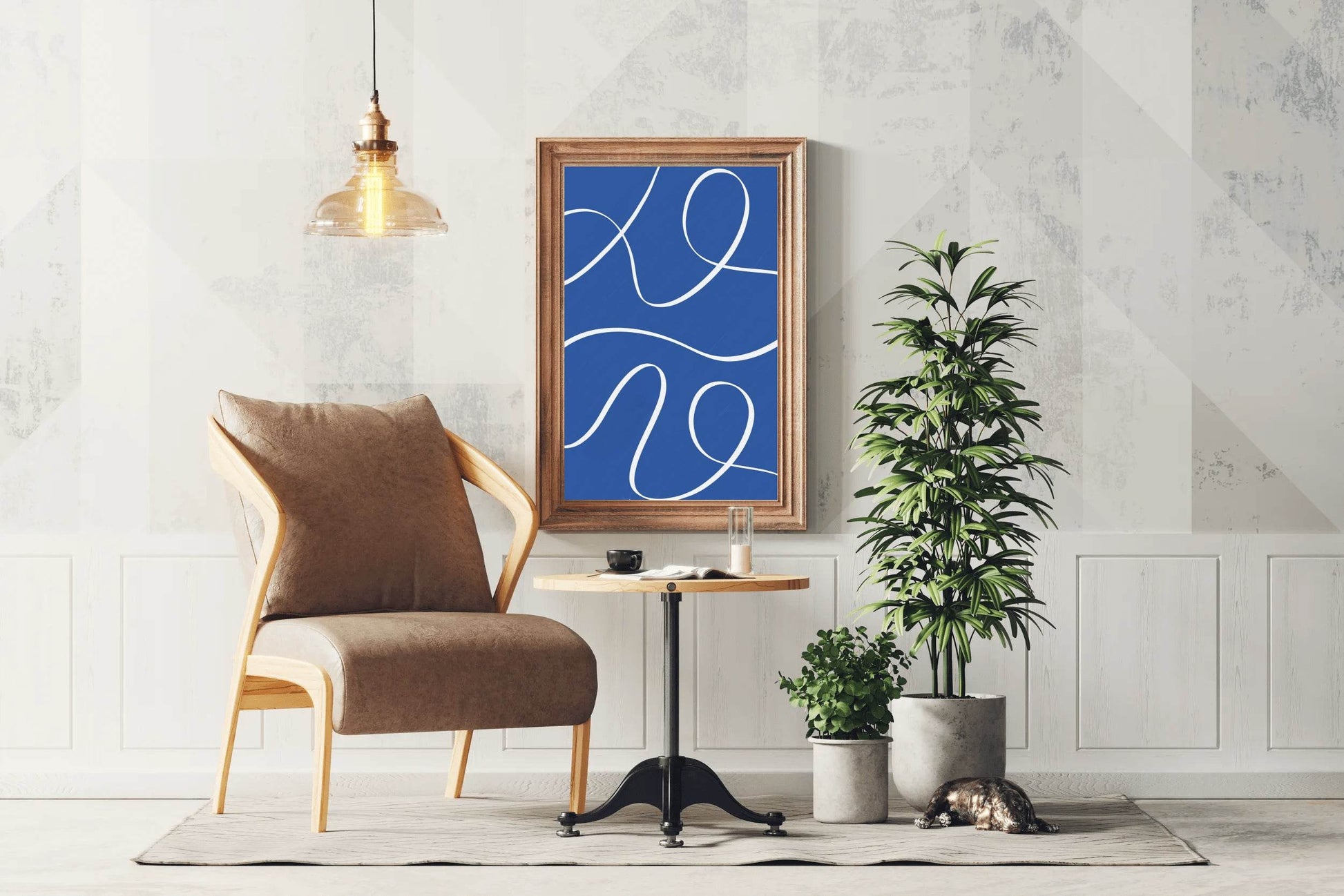 White Lines on A Blue Background Wall Art - beink online art store